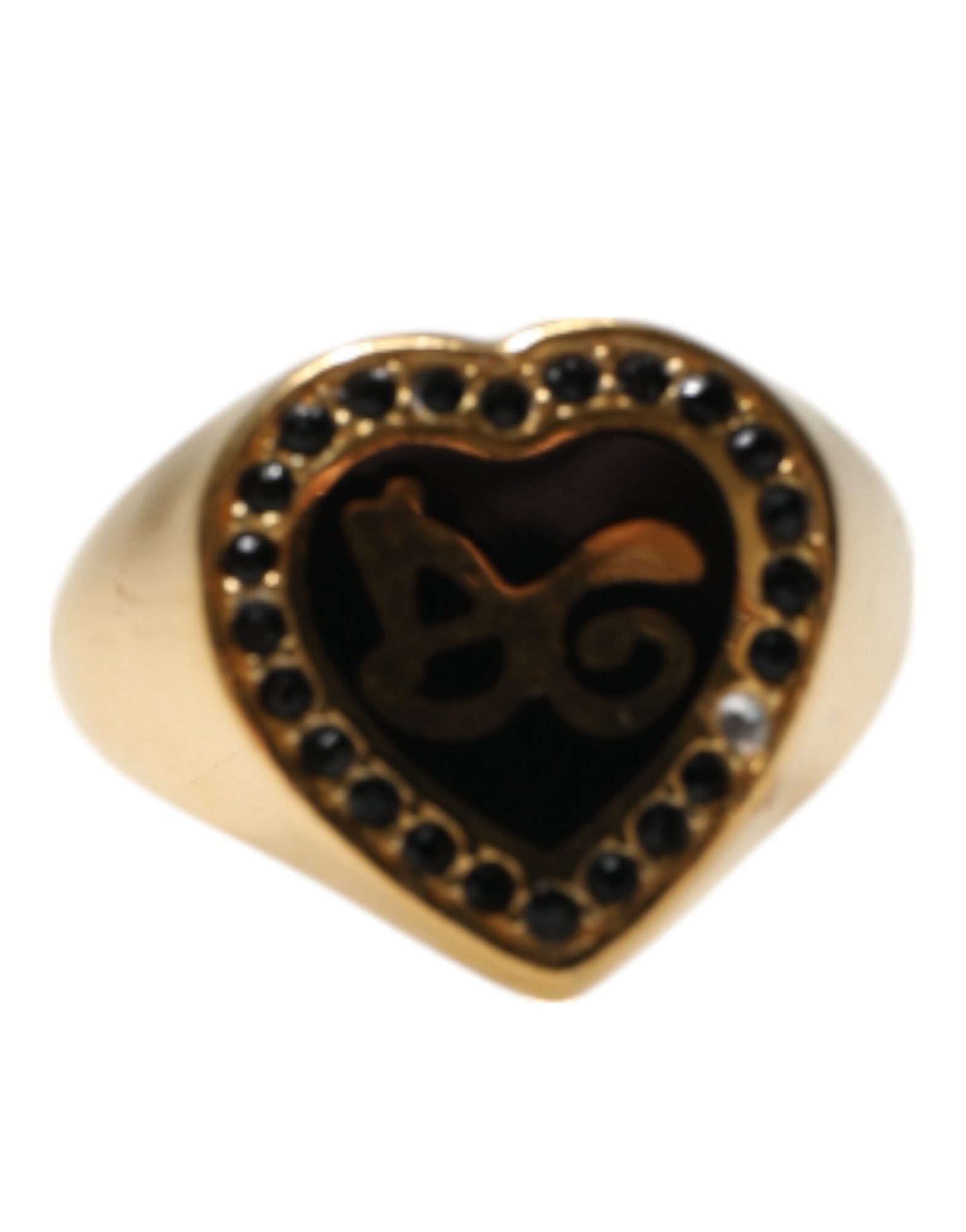 Dolce & Gabbana Gold Messing Kristall DG Logo Herz Frauen Ring