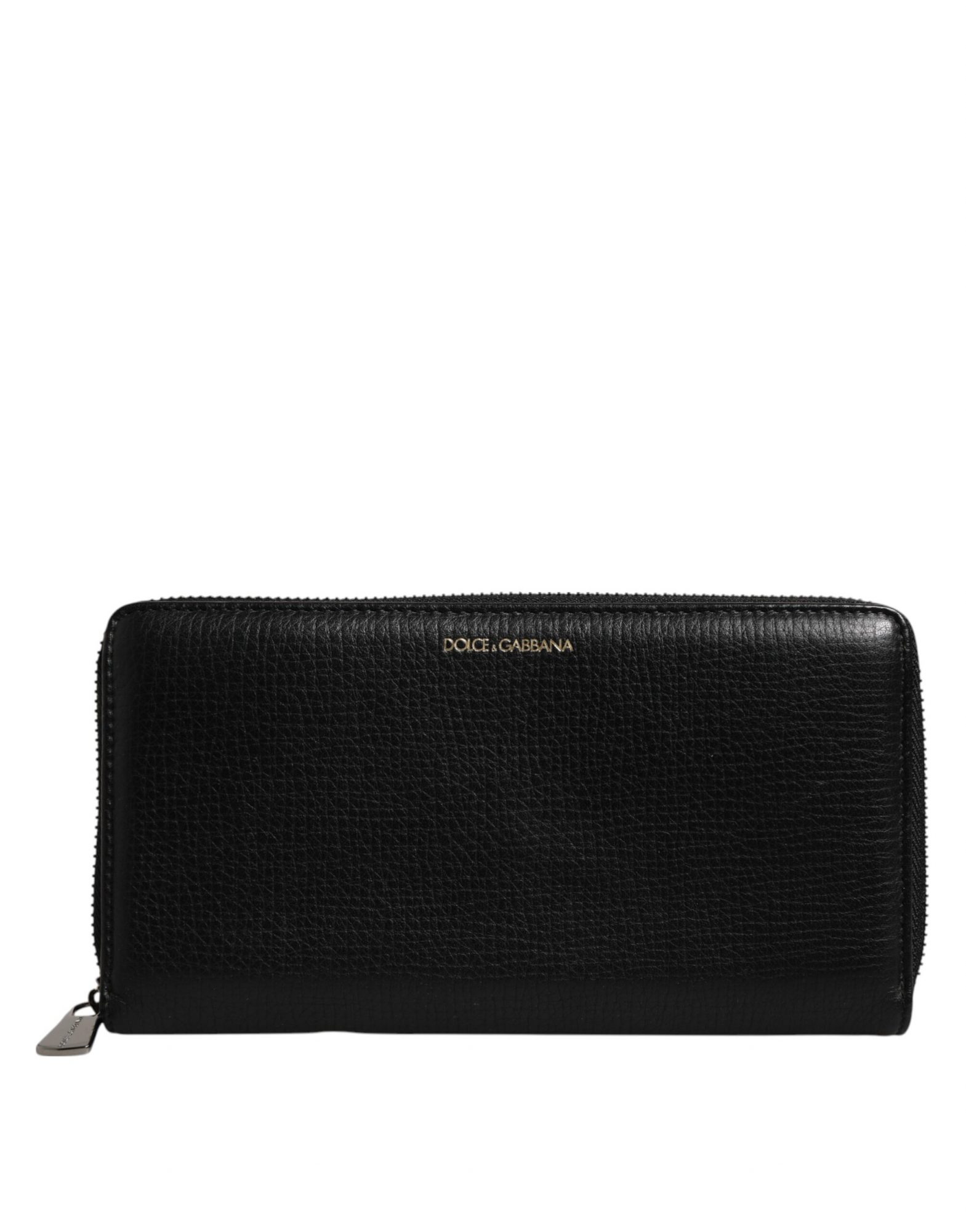 Dolce & Gabbana Schwarzes Kalbsleder Logo Zip Around Continental Brieftasche