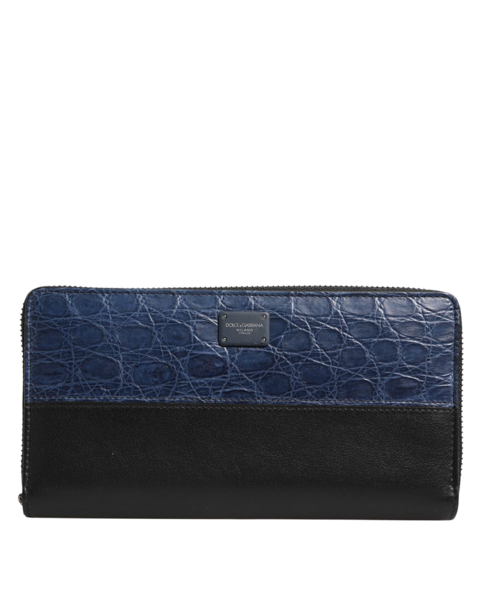 Dolce & Gabbana Schwarz Blau Exotisches Leder Männer Kontinentale Clutch Brieftasche