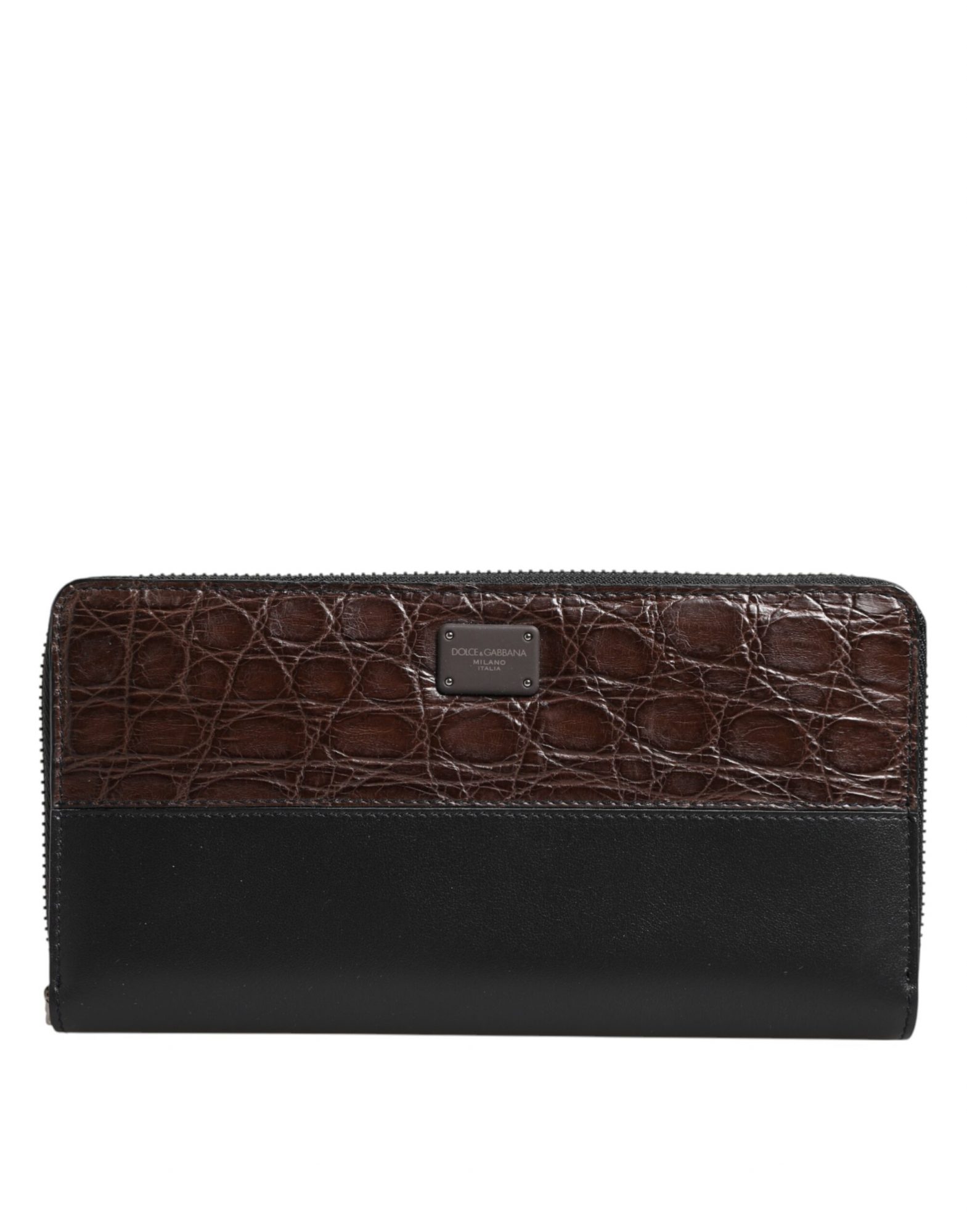 Dolce & Gabbana Schwarz Braun Exotisches Leder Herren Kontinental Clutch Wallet
