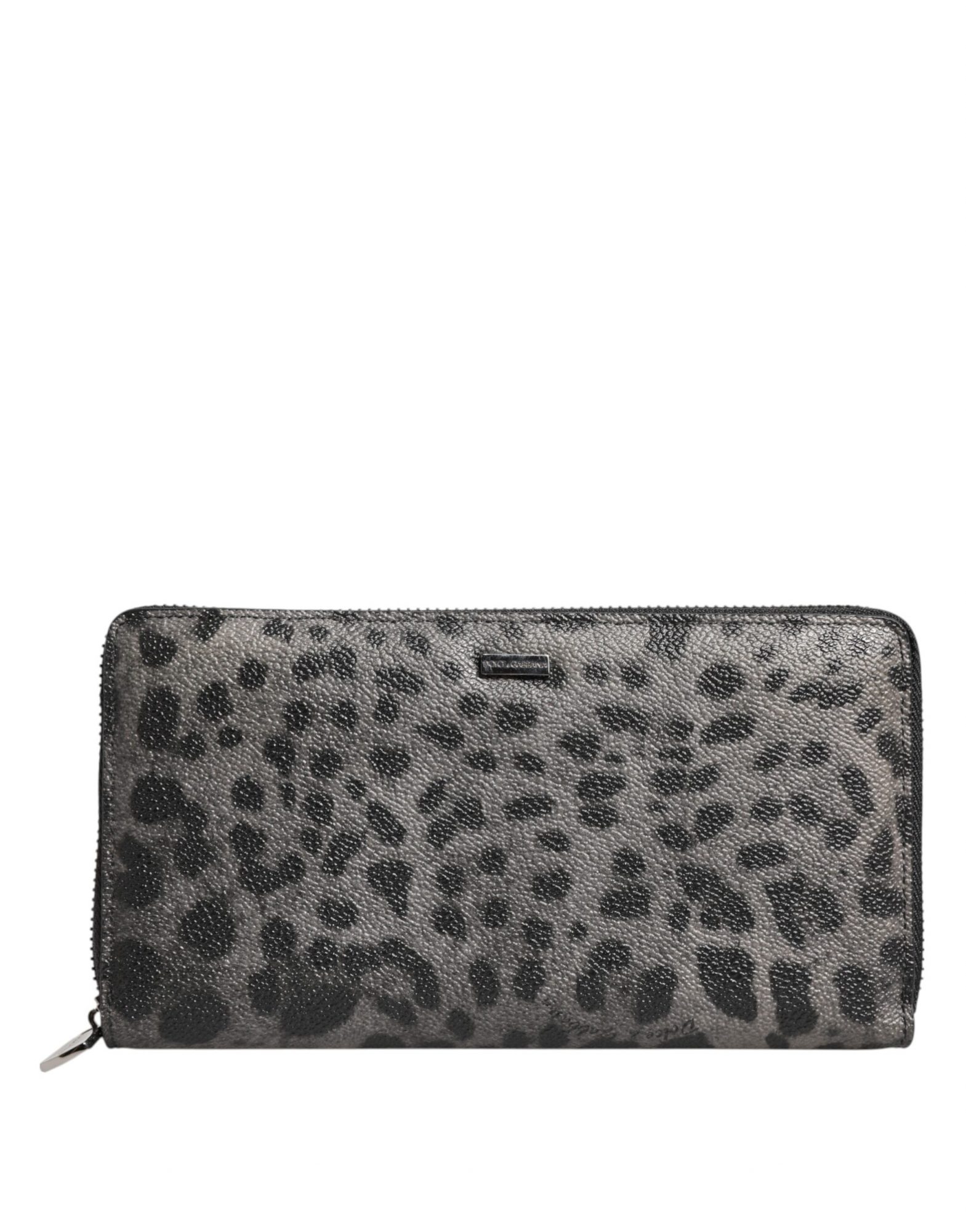 Dolce & Gabbana Schwarzer grauer Leopard Leder Zip Around Continental Geldbörse