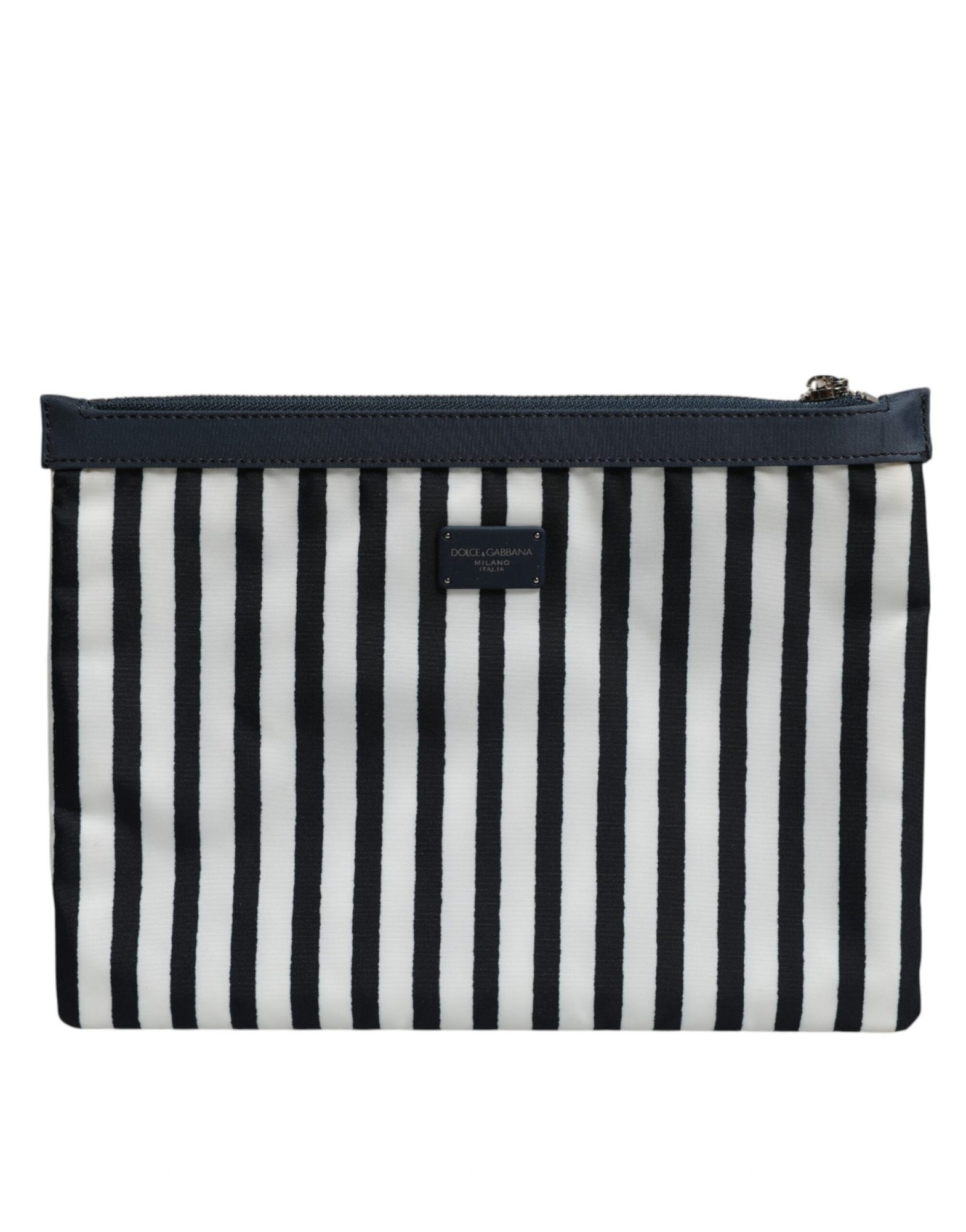 Dolce & Gabbana Schwarz-weiß gestreifte Logo-Plakette Clutch Pouch Bag