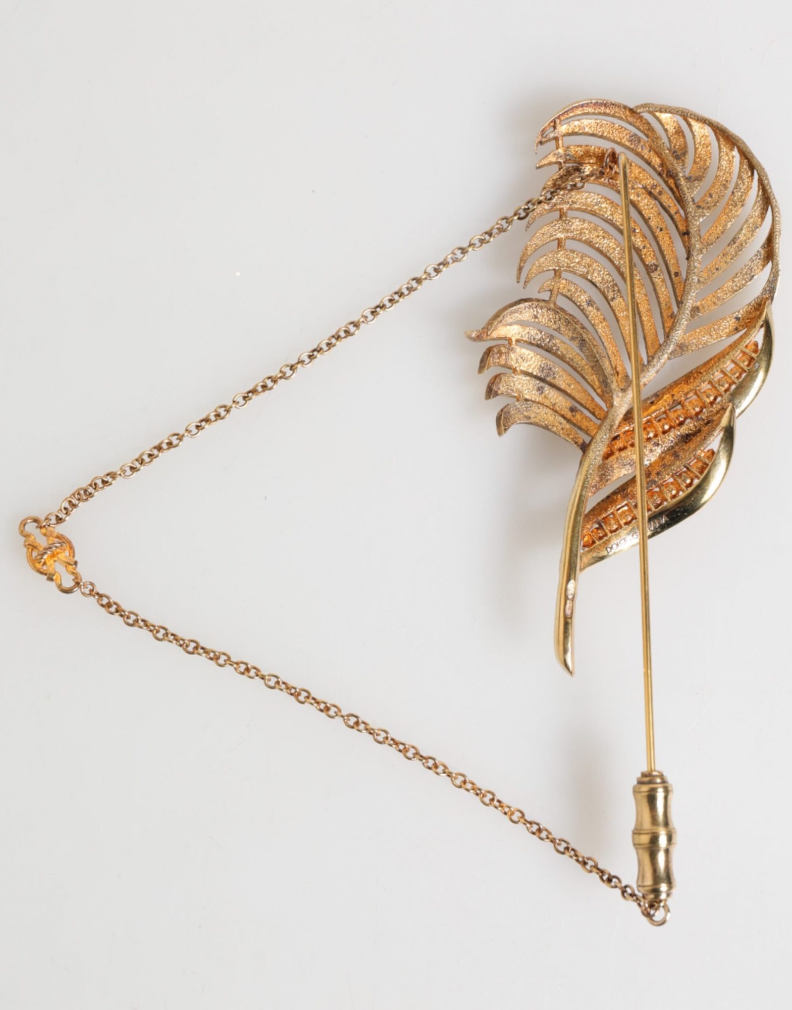Dolce & Gabbana Blattgold 925 Sterling Silber Kristallkette Brosche – Bild 4