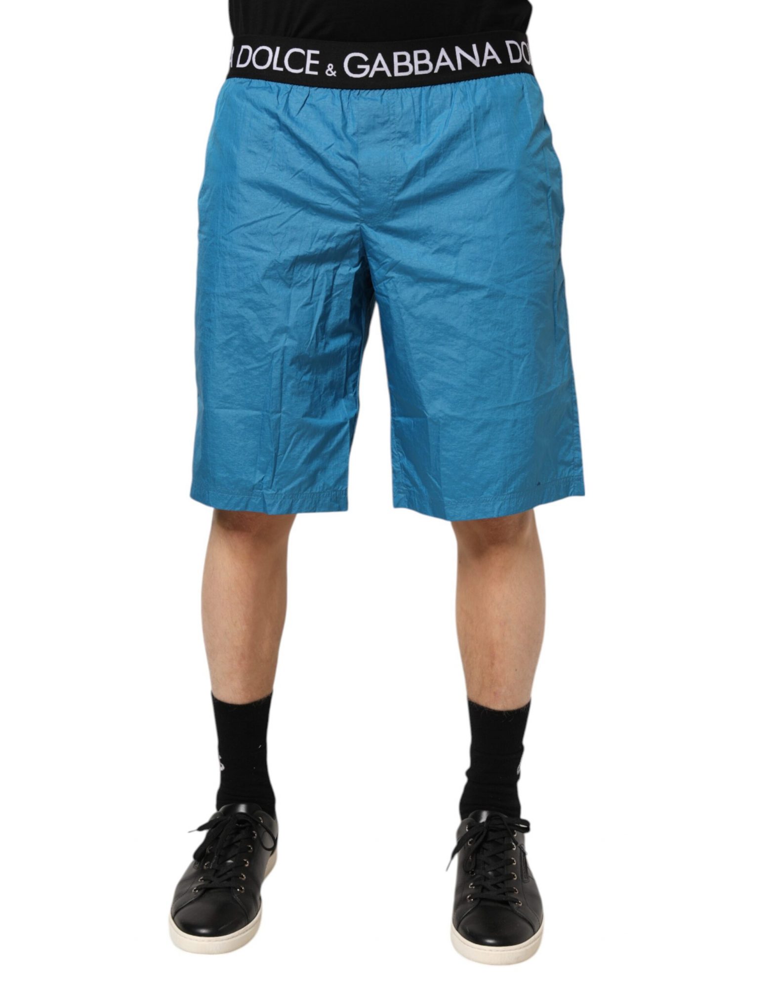 Dolce & Gabbana Blaue Logo-Bund Badehose Shorts Bademode