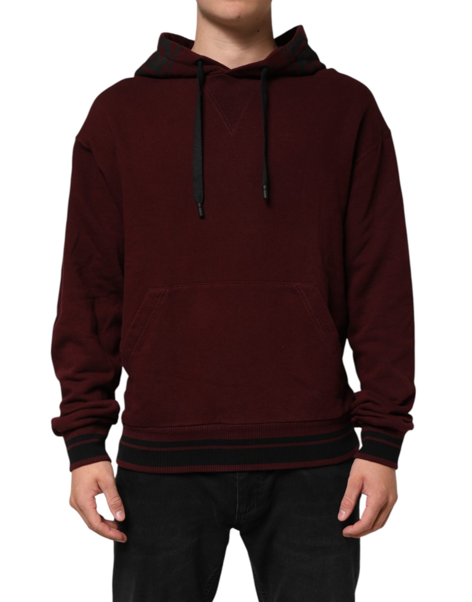 Dolce & Gabbana Burgundy Cotton Plaid gefüttert Männer Hoodie Pullover
