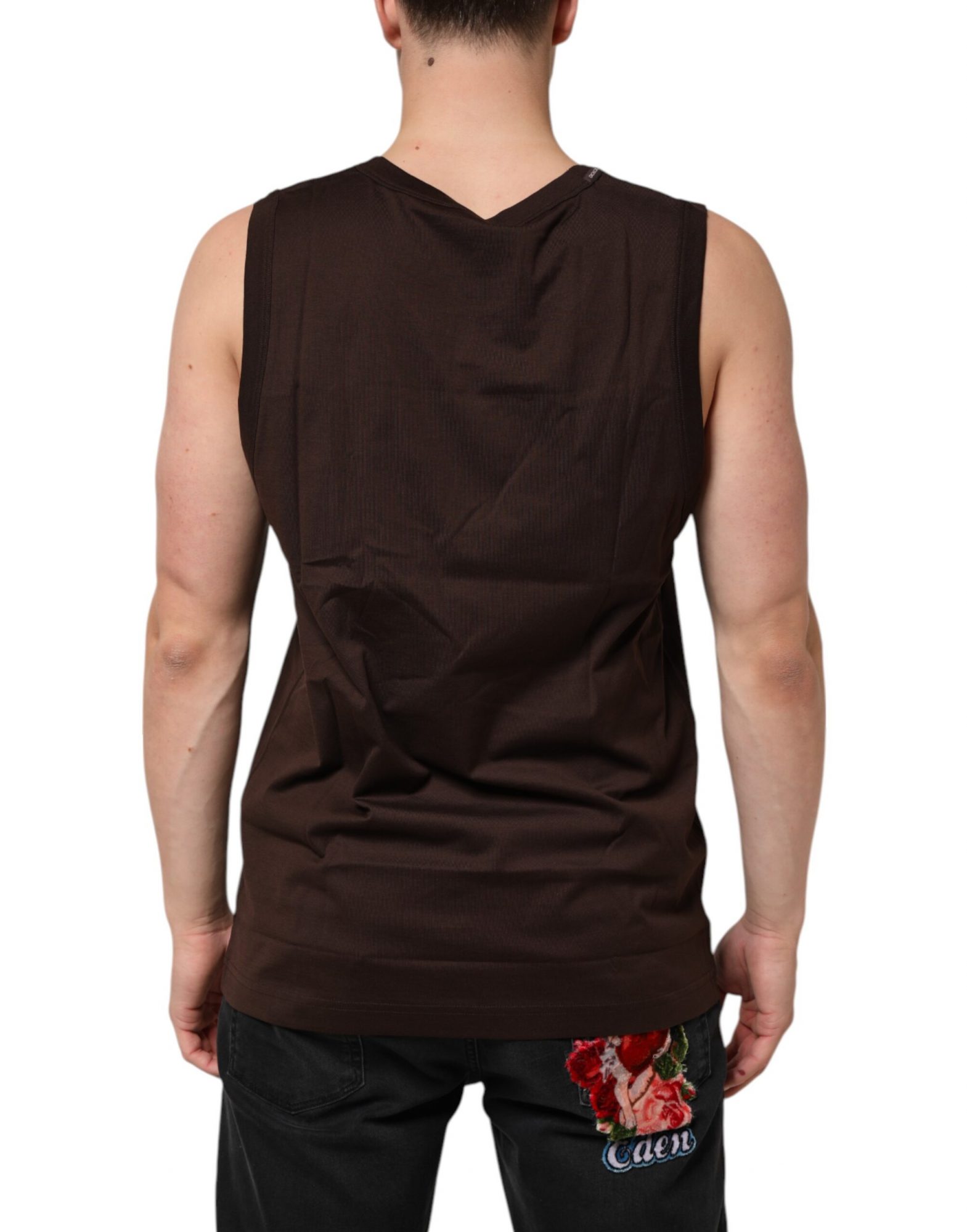 Dolce & Gabbana Braun Baumwolle ärmellose Unterwäsche Männer Tank Top – Bild 4