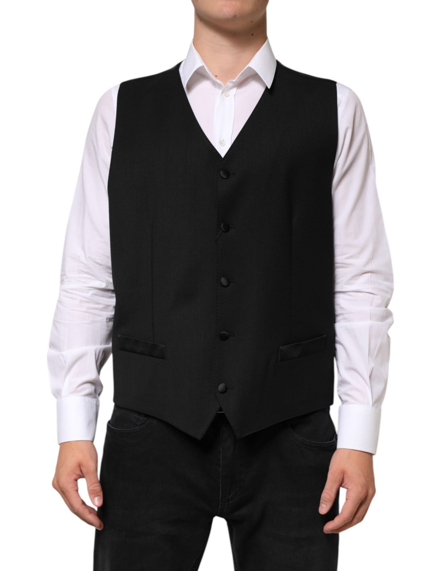 Dolce & Gabbana Schwarz Wolle Kleid Formal Männer Weste Weste