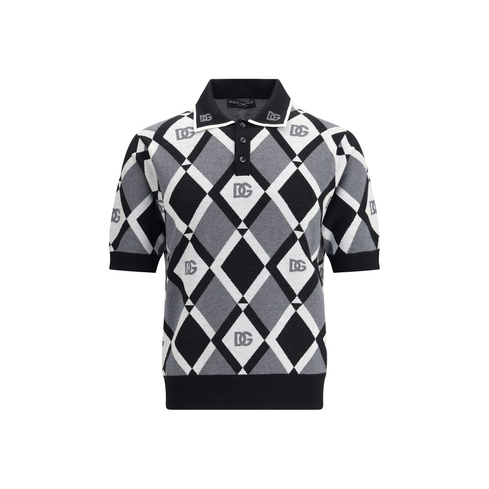 Dolce & Gabbana Woll-Poloshirt aus Fleece in Multicolor