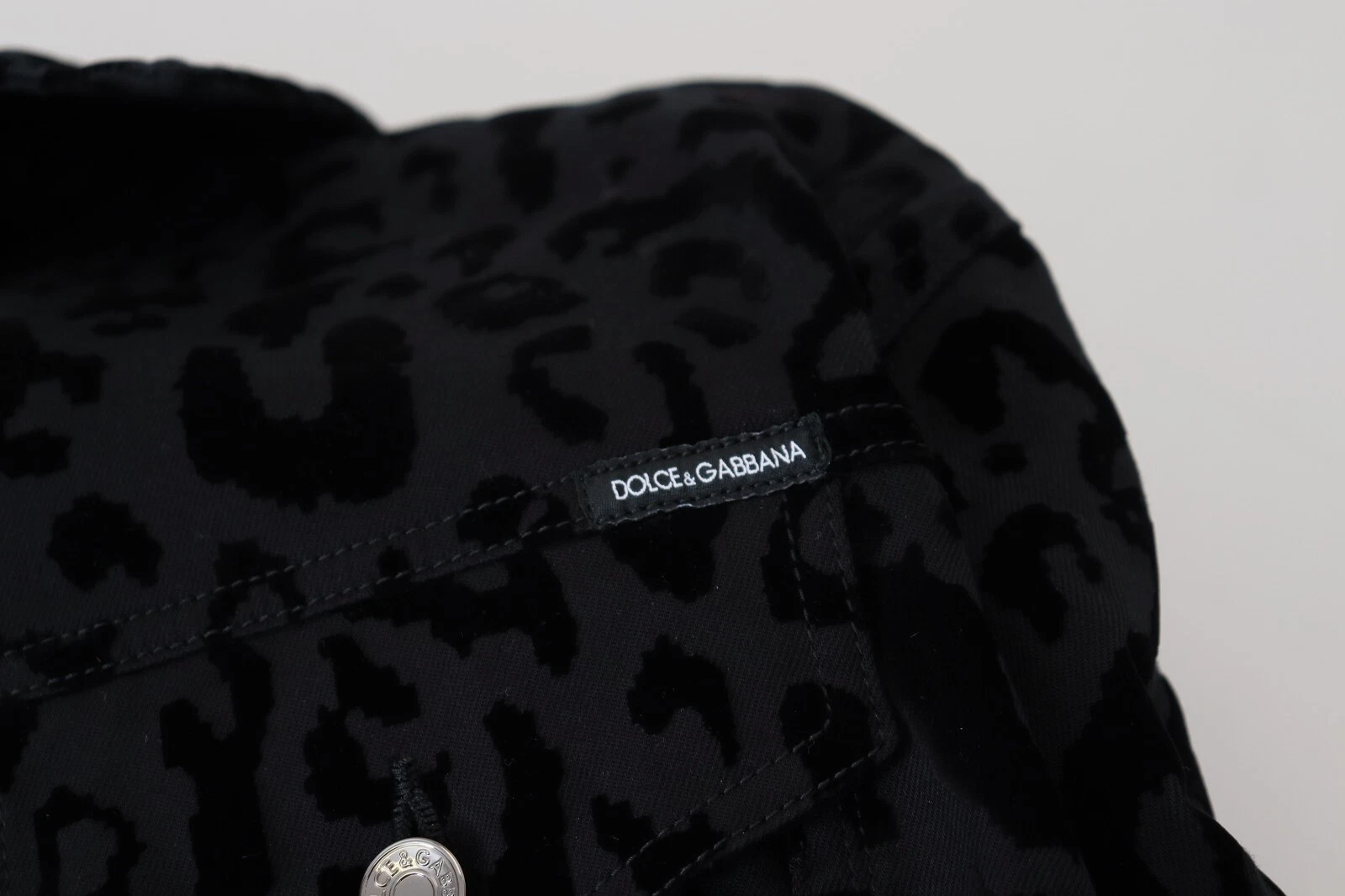 Dolce & Gabbana Baumwolle Schwarz Leopard Langarm Denim Jacke – Bild 6