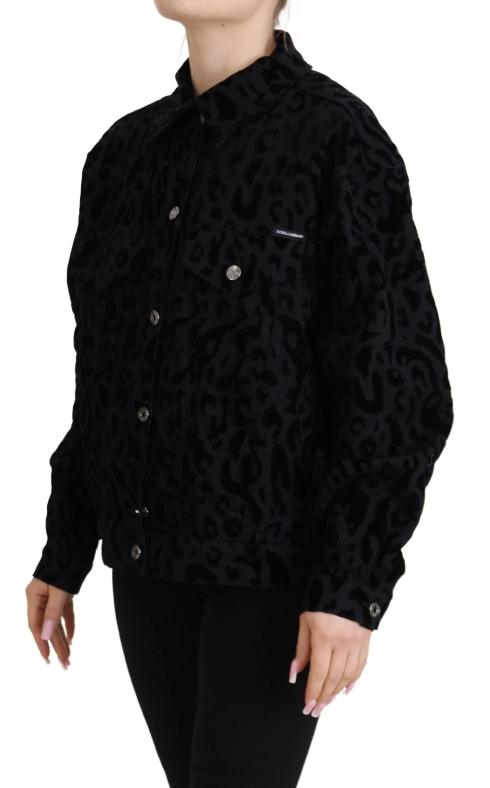 Dolce & Gabbana Baumwolle Schwarz Leopard Langarm Denim Jacke – Bild 3