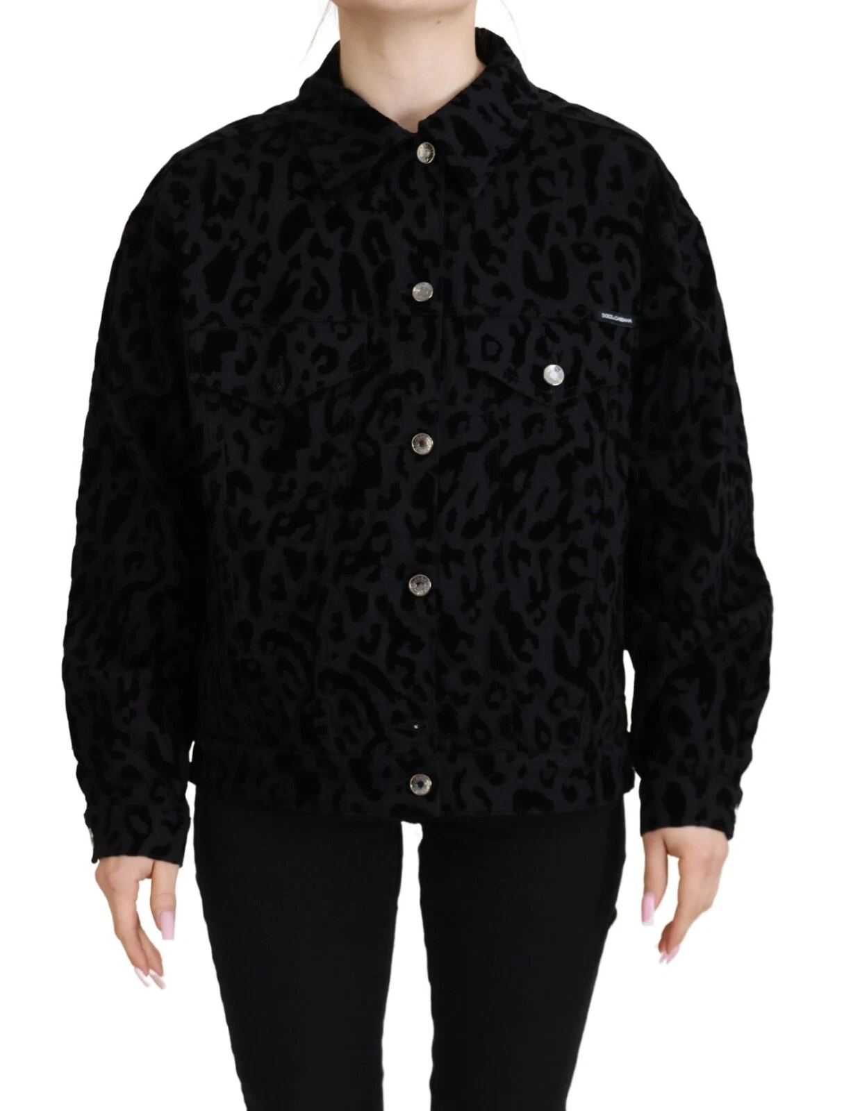 Dolce & Gabbana Baumwolle Schwarz Leopard Langarm Denim Jacke