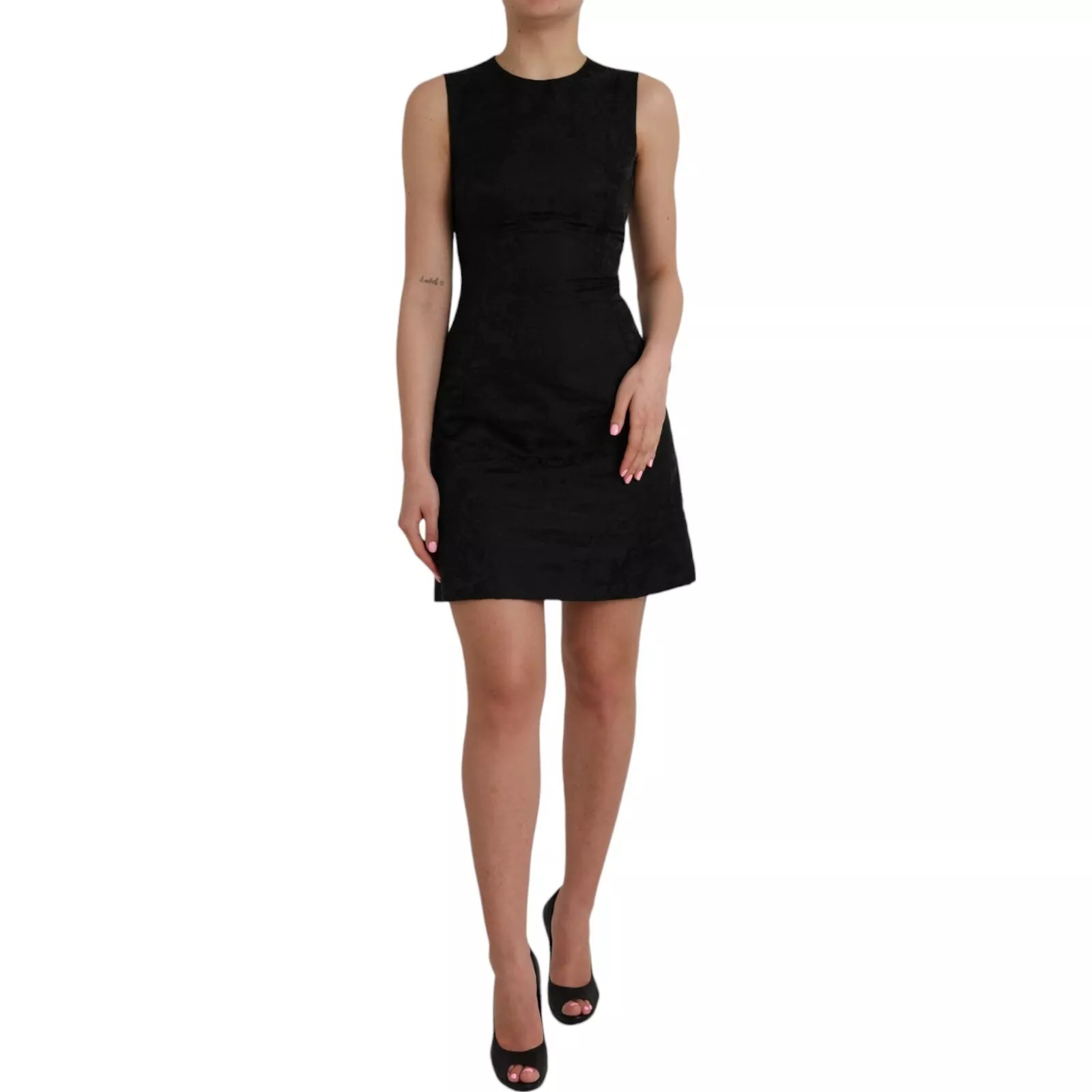 Dolce & Gabbana Schwarzes ärmelloses Bodycon-Minikleid in A-Linie