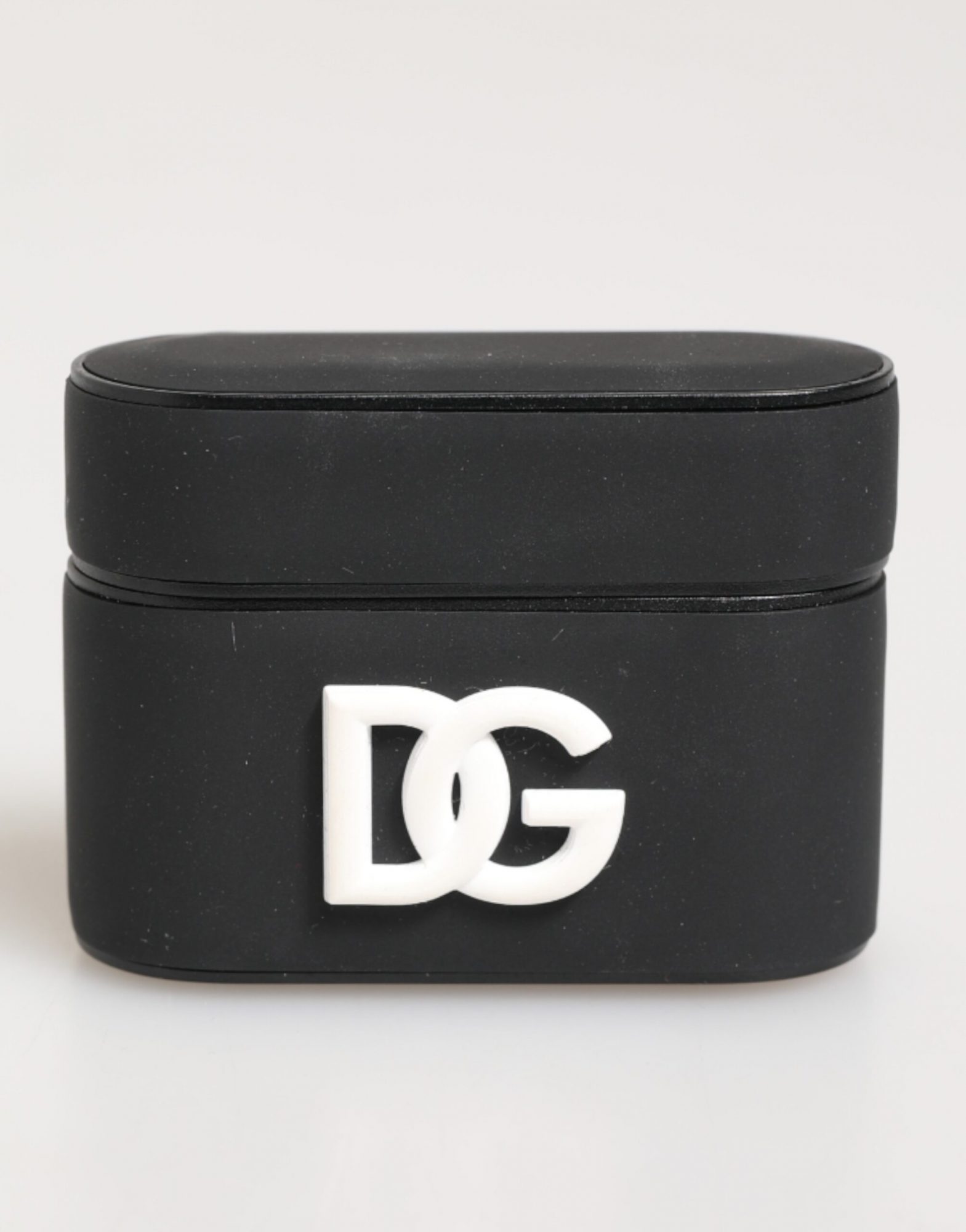 Dolce & Gabbana Schwarzer weißer Gummi mit geprägtem Logo Accessoire Airpods Fall