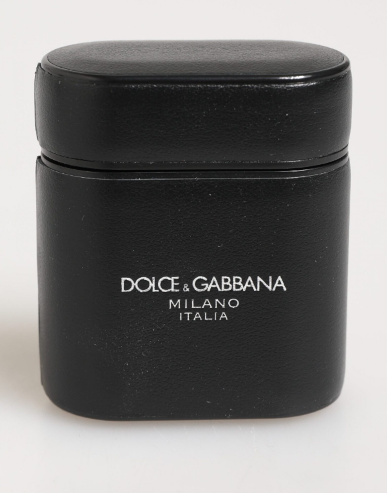 Dolce & Gabbana Schwarzes Kalbsleder Logo Print Flip Holder Airpods Etui