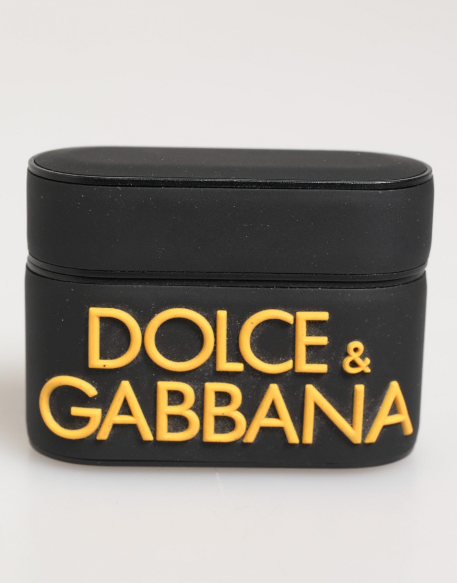 Dolce & Gabbana Schwarzer gelber Gummi mit geprägtem Logo Zubehör Airpods Hülle