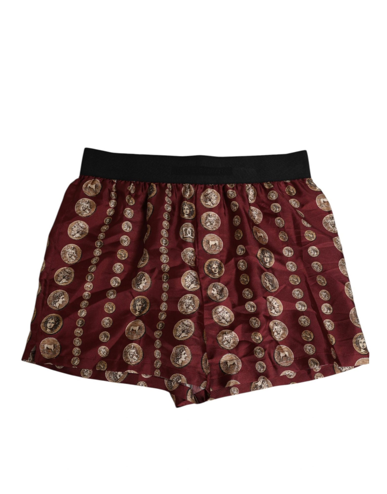 Dolce & Gabbana Burgundy Silk Coin Print Männer Boxer Short Bademode