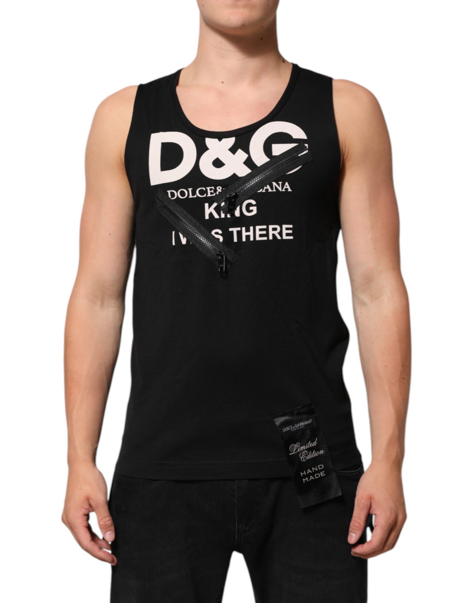 Dolce & Gabbana Schwarzes ärmelloses Baumwoll-Tank-Top DG Logo Herren-T-Shirt