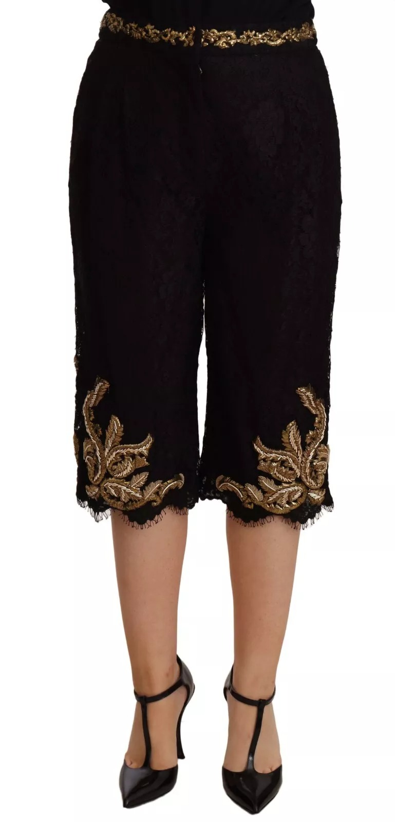 Dolce & Gabbana Schwarze Spitze Gold Barock SPECIAL PIECE Shorts