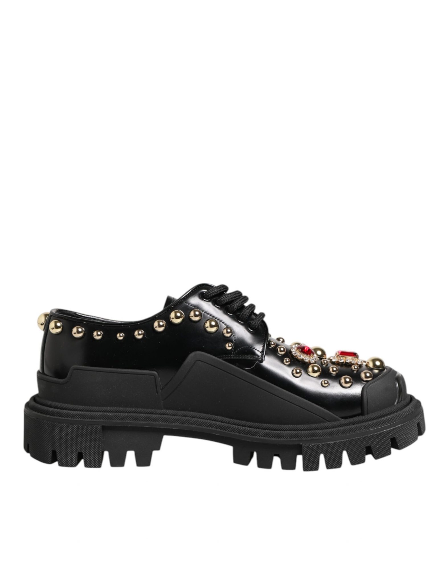 Dolce & Gabbana Derby-Schuhe aus schwarzem Leder mit Juwelen und Kristallen