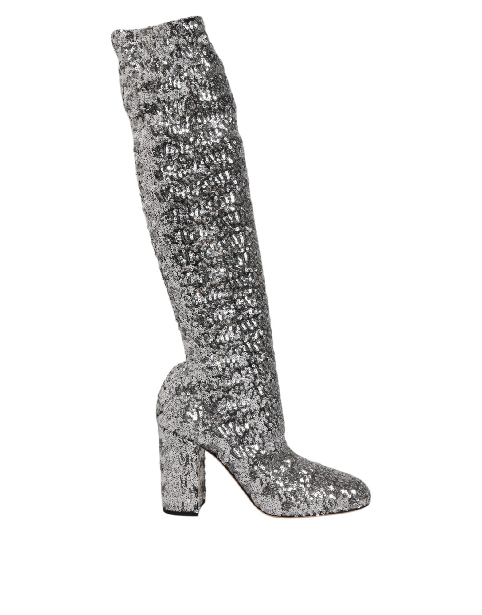 Dolce & Gabbana Schuhe Silber Pailletten Glitter High Heel Stiefel Schuhe