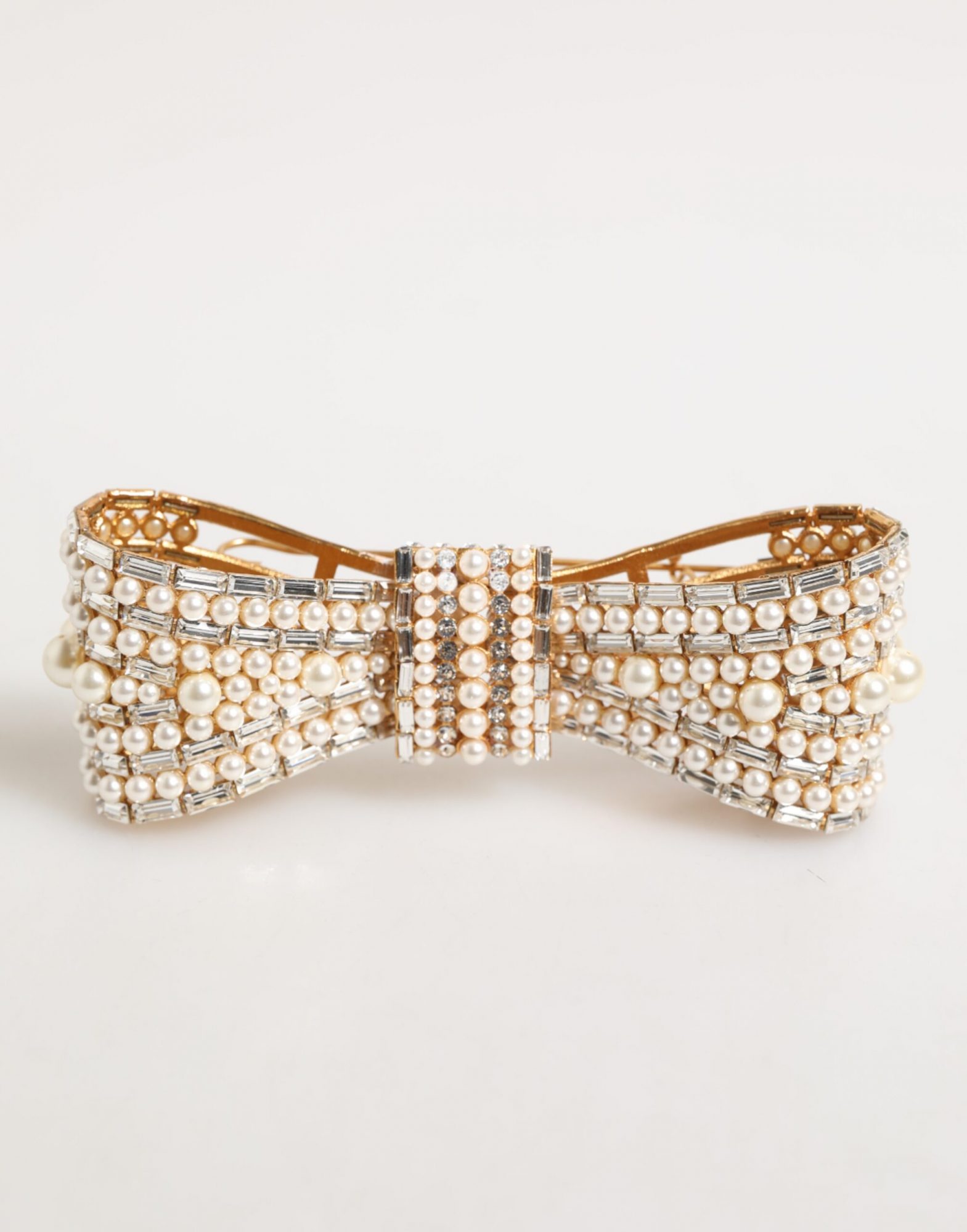 Dolce & Gabbana Gold Messing Glas Kristall Faux Perle verschönert Brosche
