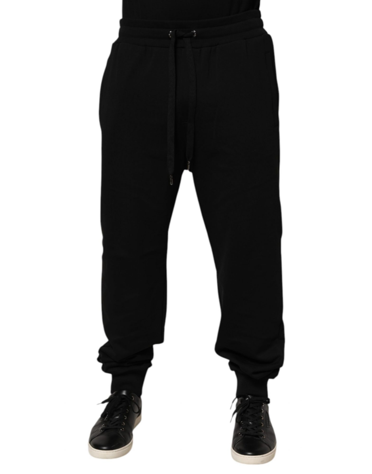 Dolce & Gabbana Schwarze Baumwoll-Logo-Sweatpants mit Kordelzug