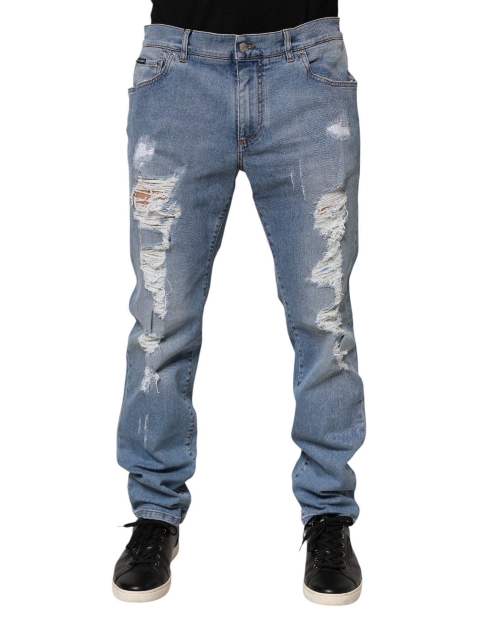 Dolce & Gabbana Blaue zerschlissene Slim Fit Baumwoll-Denim-Jeans