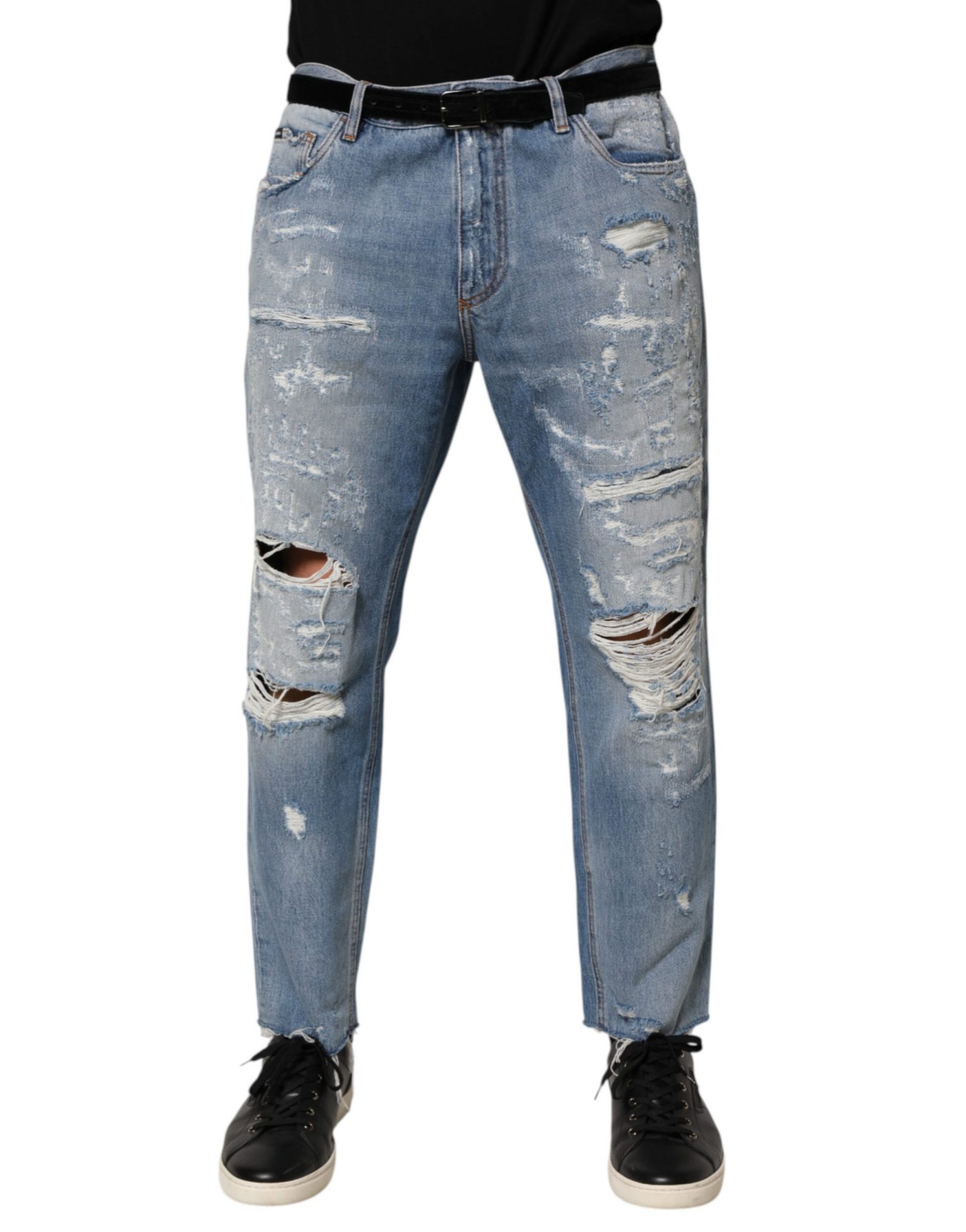 Dolce & Gabbana Blaue Distressed Denim-Hosenjeans mit Rissen