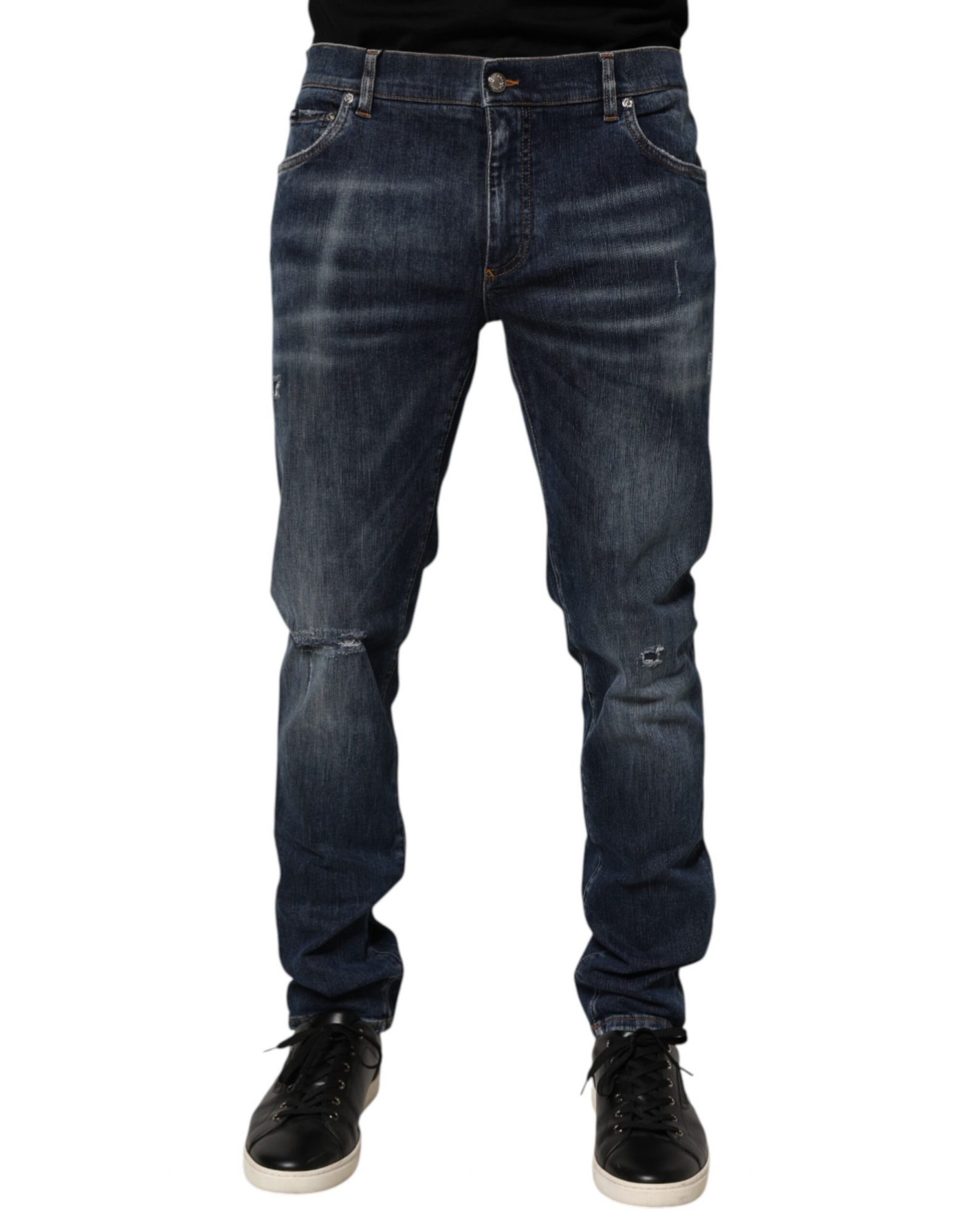 Dolce & Gabbana Dunkelblau gewaschene Running Ripped Denim Jeans