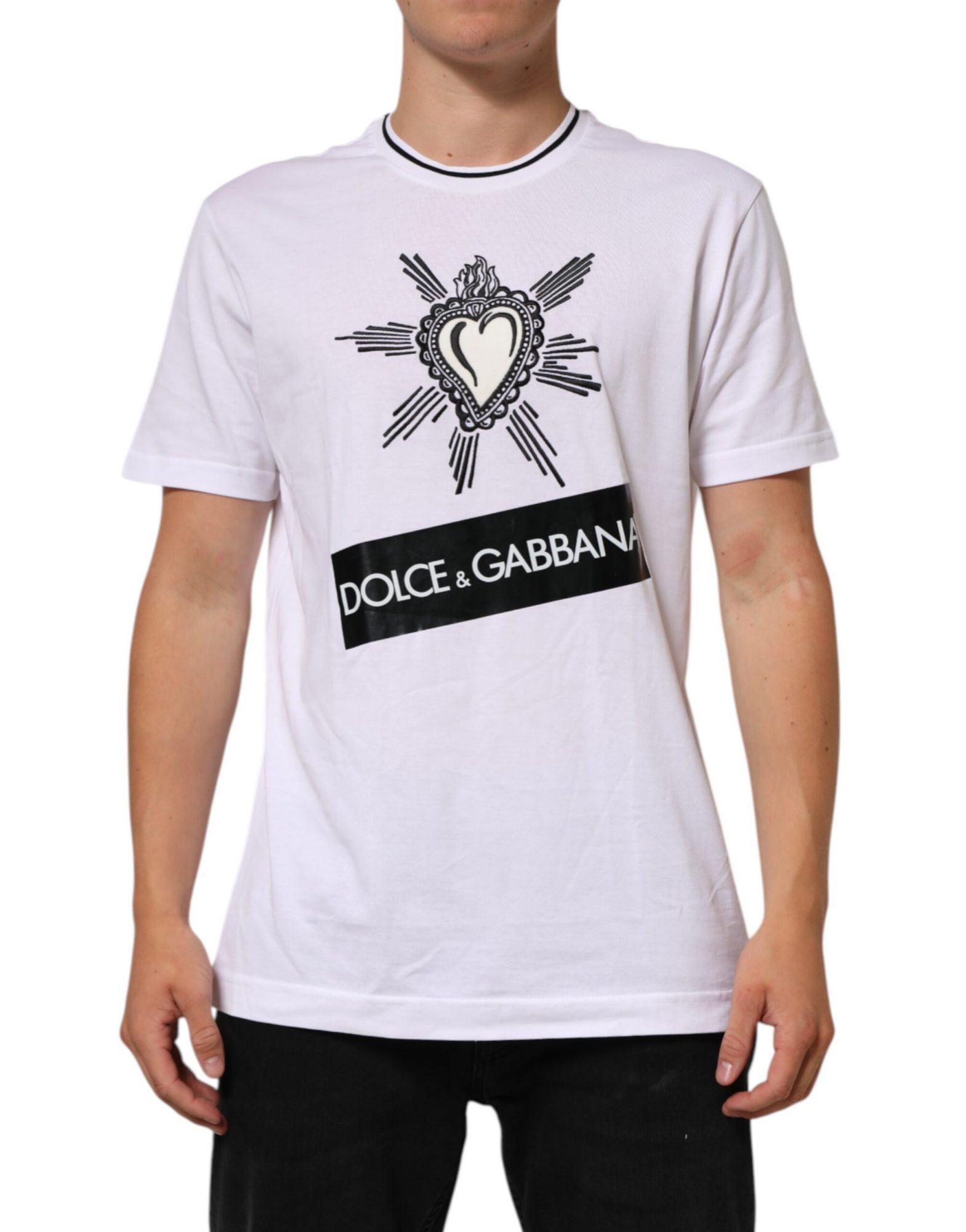 Dolce & Gabbana Weißes Sacred Heart Kurzarm-T-Shirt für Männer – Bild 2