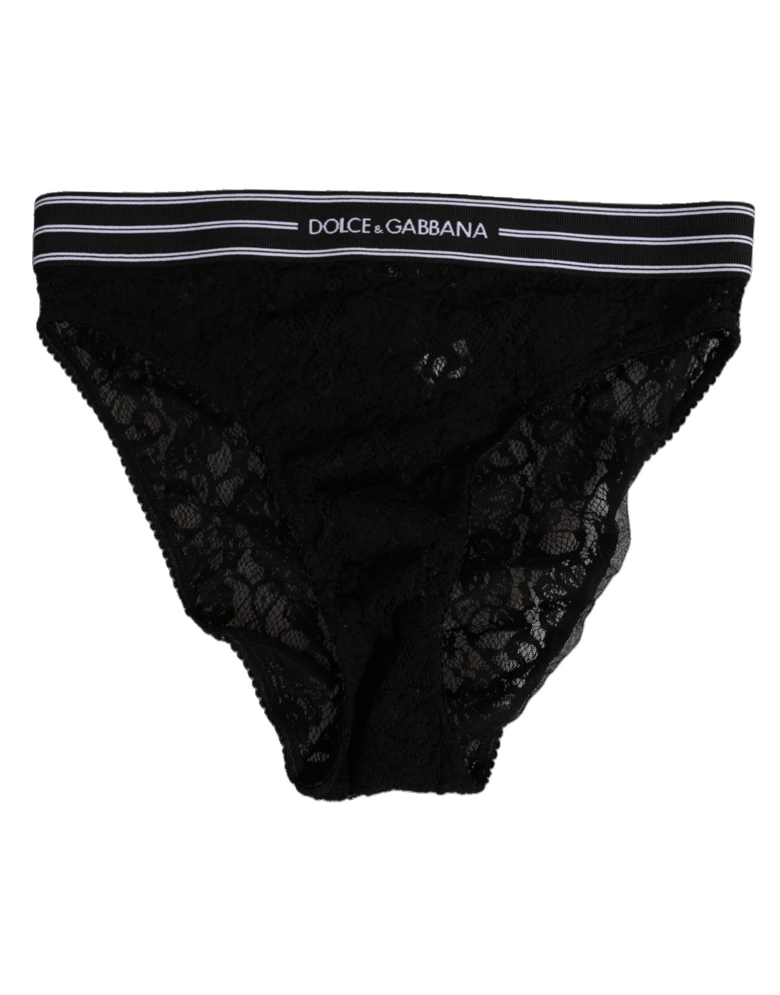 Dolce & Gabbana Schwarzer Spitzen-Slip-Slip mit Logo-Bund Unterwäsche