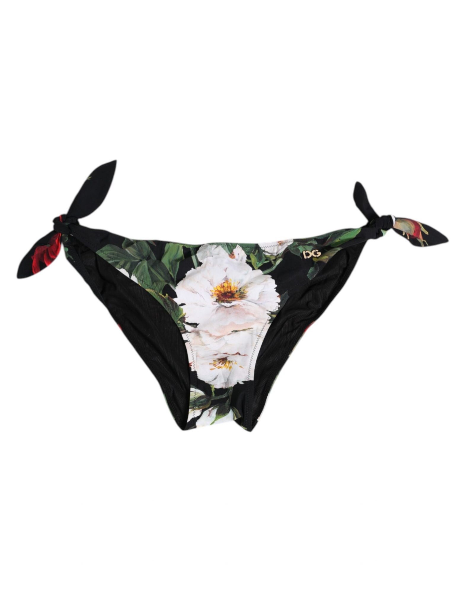 Dolce & Gabbana Schwarzes Bikini-Unterteil mit Blumenmuster und seitlicher Bindung Badebekleidung