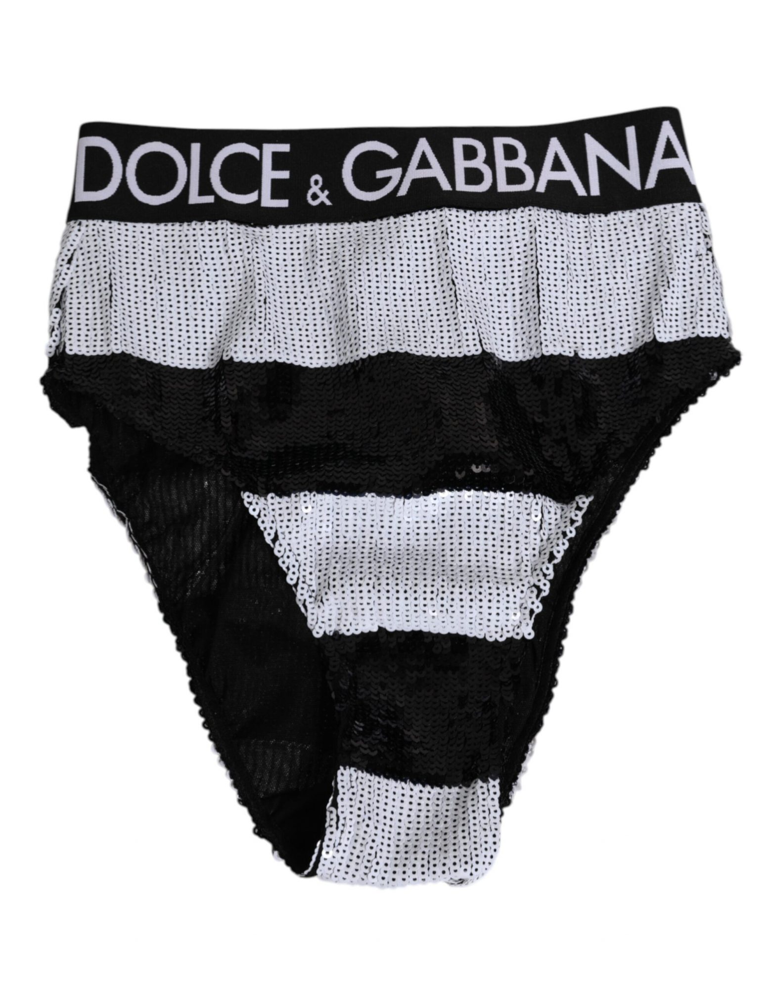 Dolce & Gabbana Schwarz Weiß Pailletten Hohe Taille Panty Unterwäsche