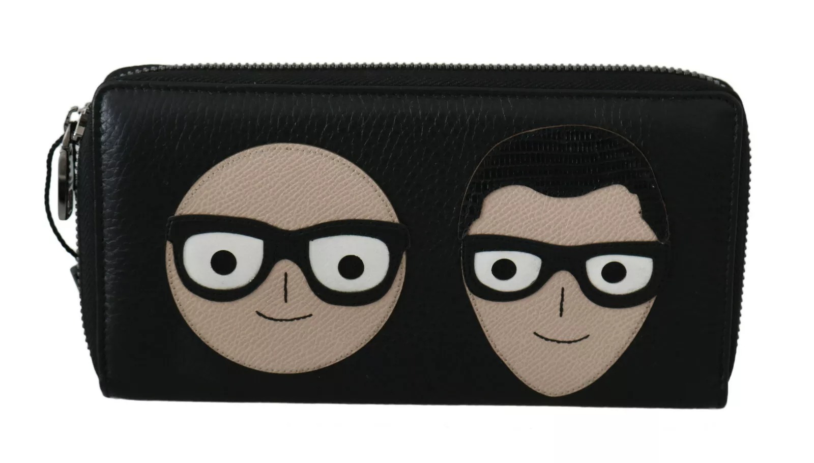 Dolce & Gabbana Schwarzes Leder #DGFAMILY Zipper Continental Herren Geldbörse