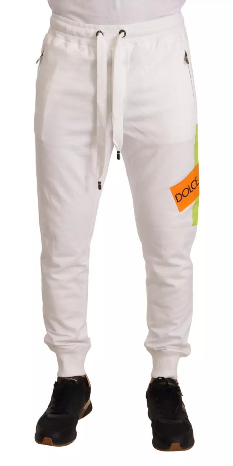 Dolce & Gabbana Weiße Baumwoll-Logo-Patch-Sweatpants Jogginghosen