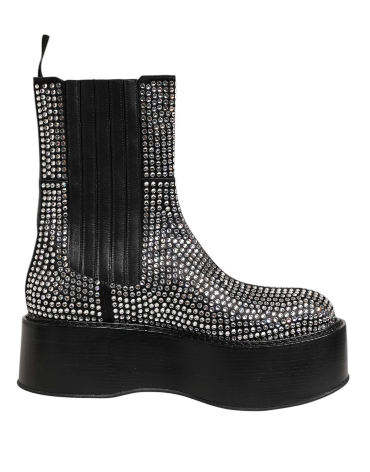 Dolce & Gabbana Schwarz Crystal Strass Mid Calf Kurze Stiefel Schuhe