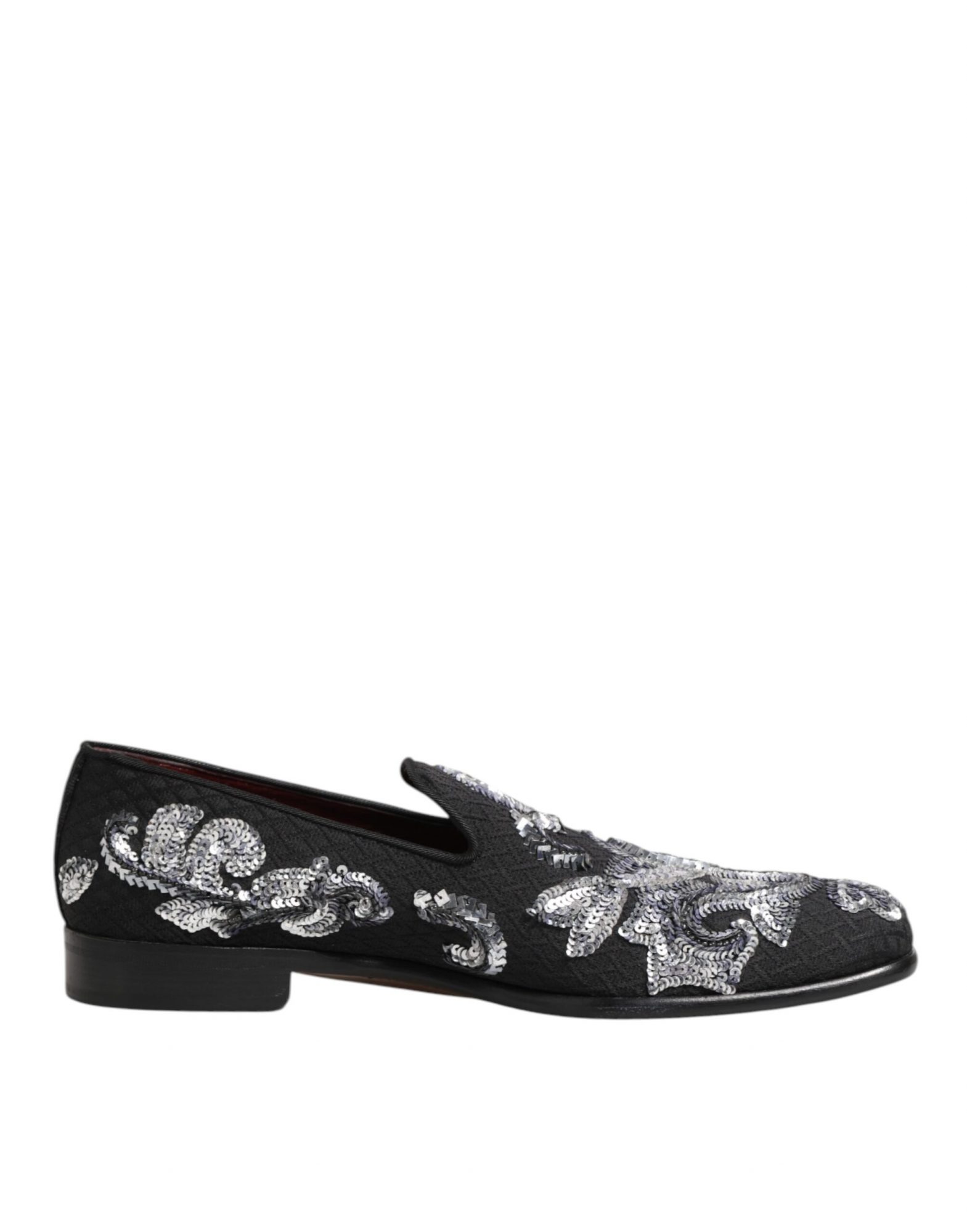 Dolce & Gabbana Schwarz Silber Pailletten Loafers Männer Kleid Schuhe