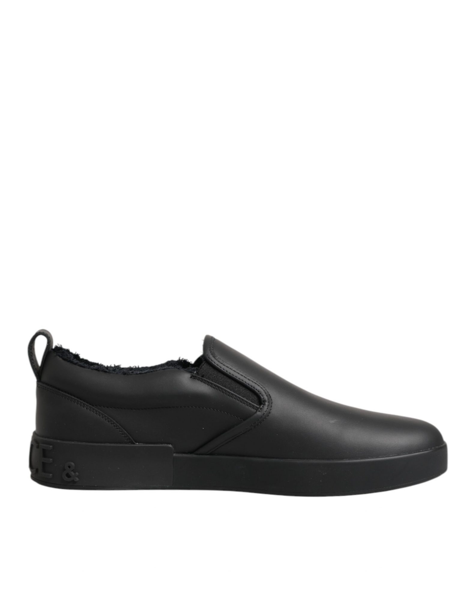 Dolce & Gabbana Schwarz Leder Low Top Slip On Sneakers Schuhe
