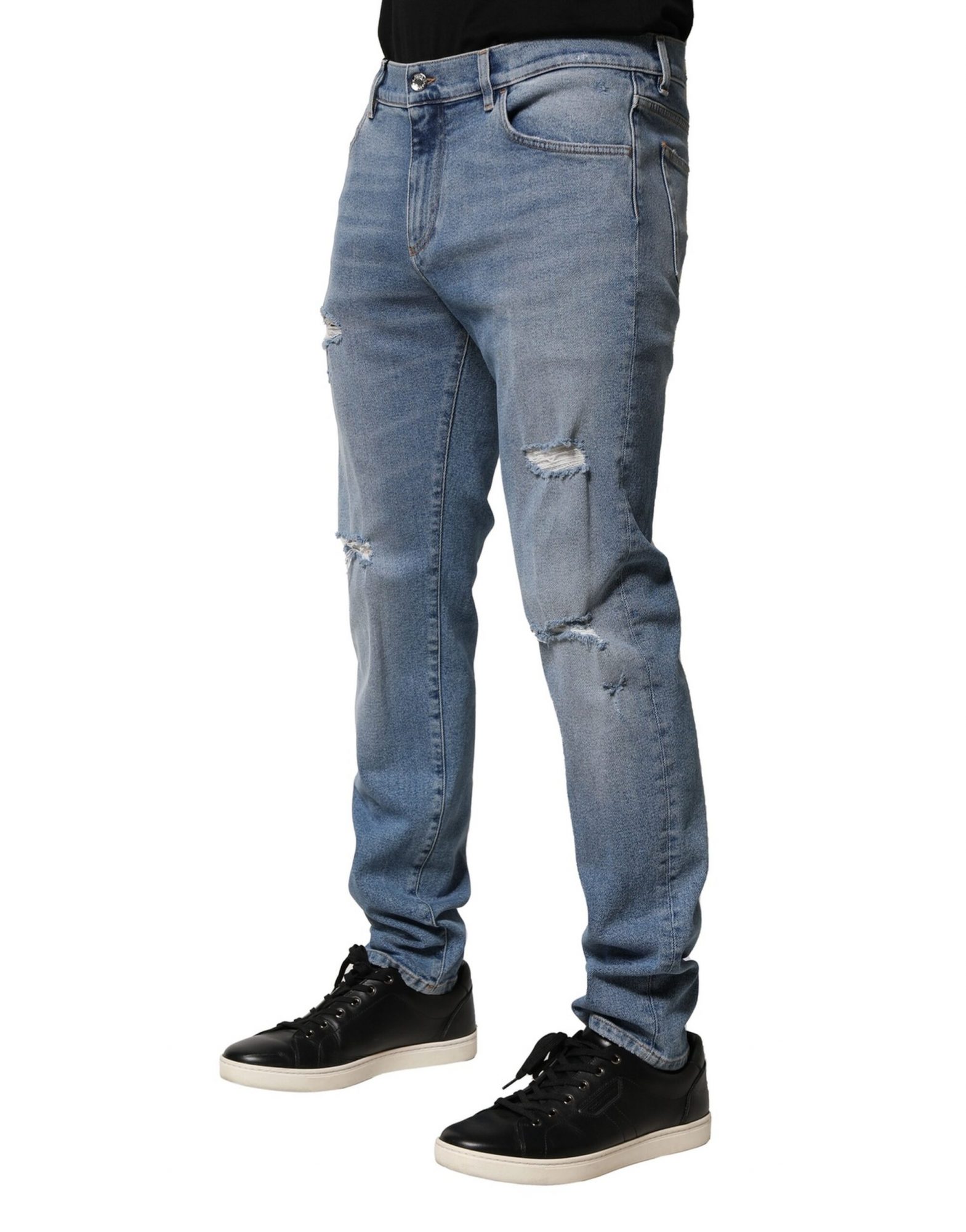 Dolce & Gabbana Blaue Distressed Cotton Slim Herren Denim Jeans – Bild 3