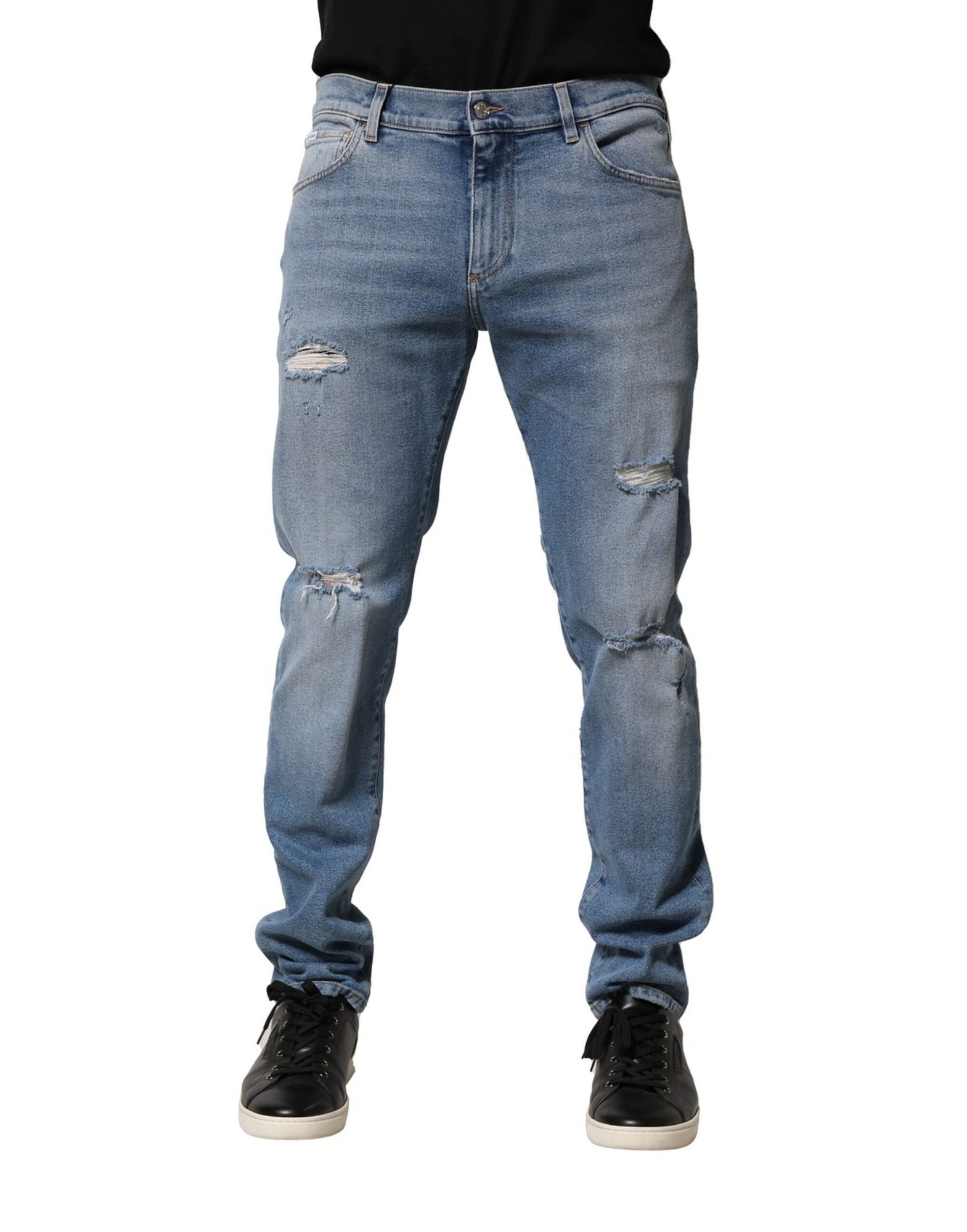 Dolce & Gabbana Blaue Distressed Cotton Slim Herren Denim Jeans