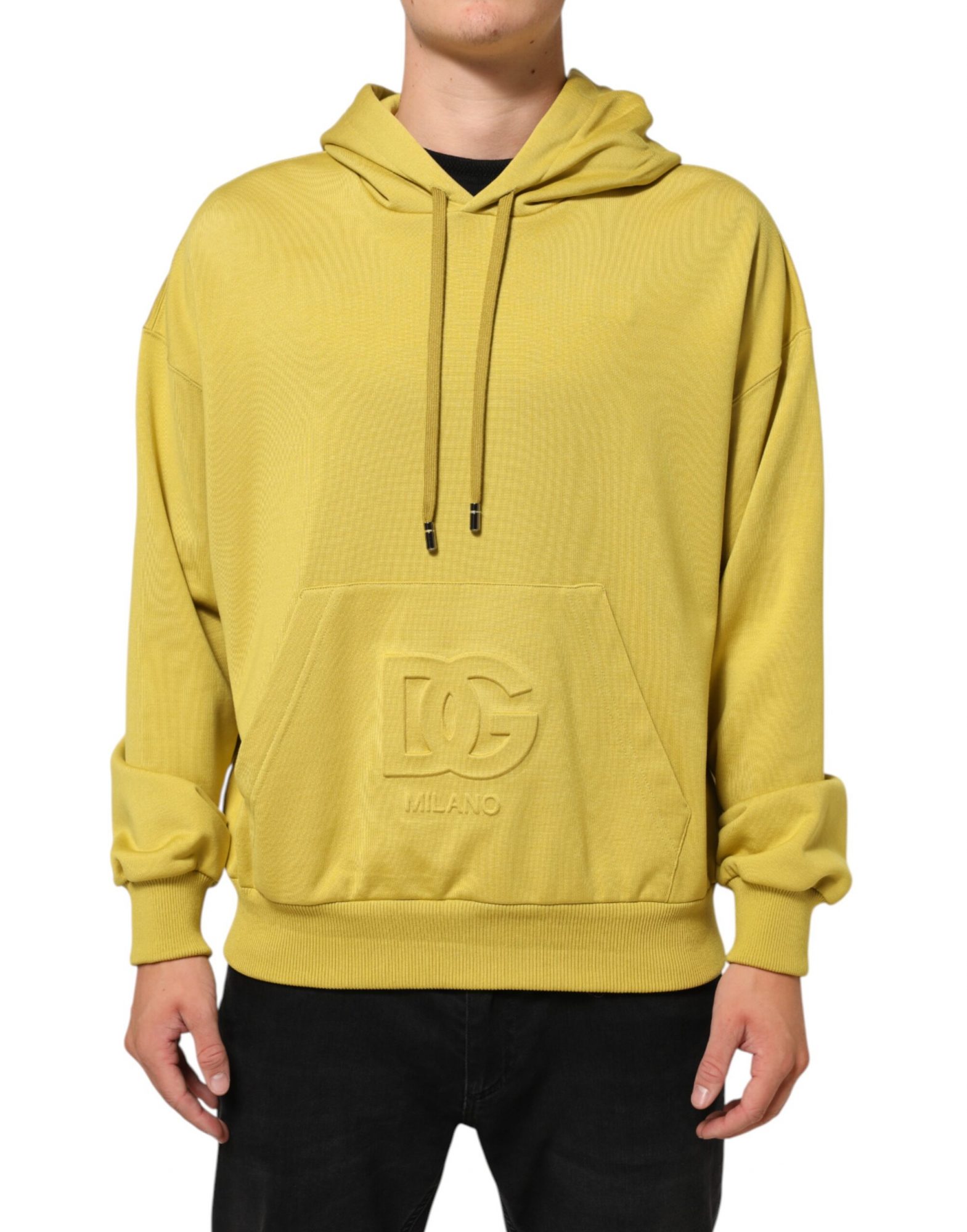 Dolce & Gabbana Gelbes Logo-Sweatshirt aus Baumwolle mit Kapuze Pullover