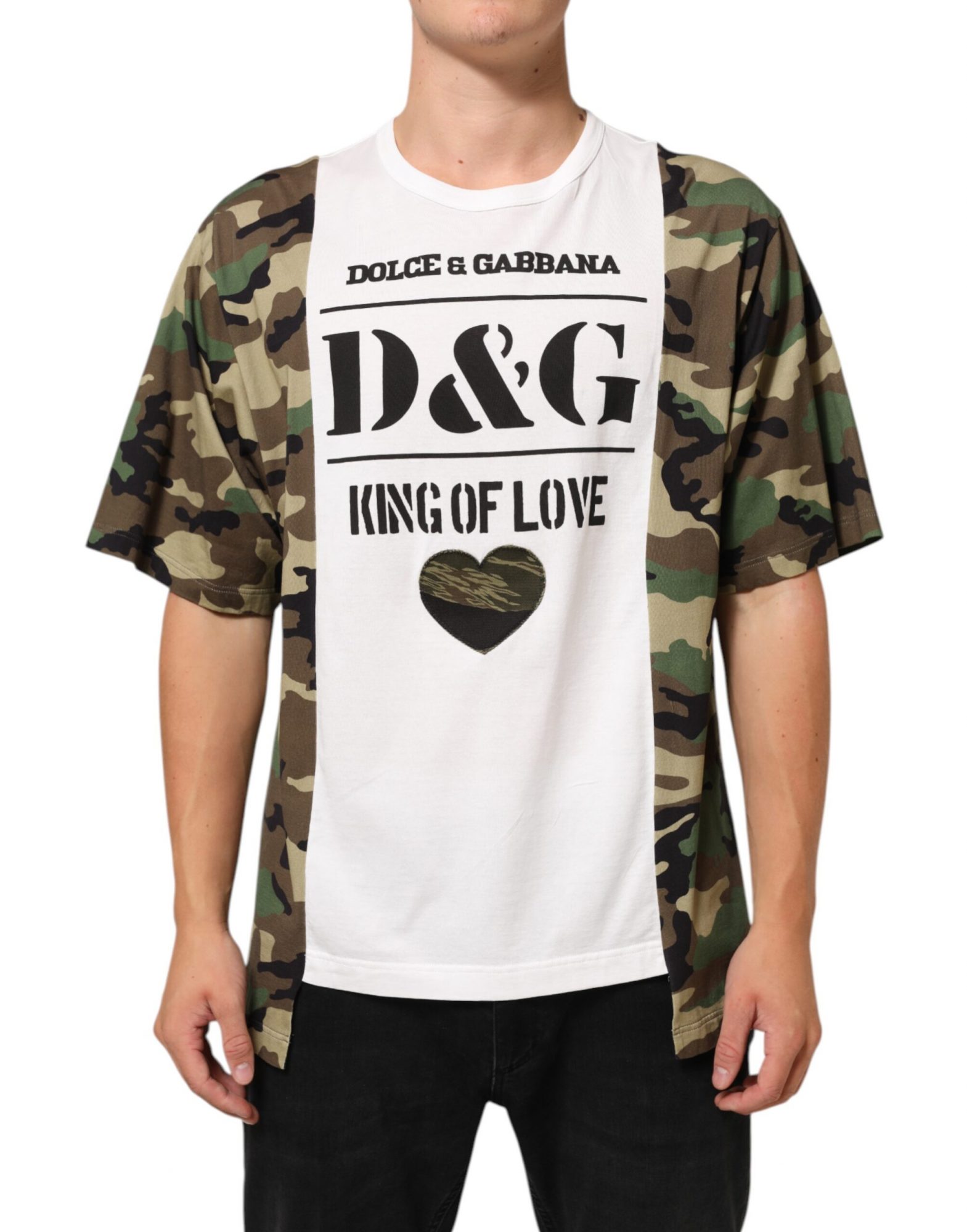 Dolce & Gabbana Weißes Logo Camouflage Rundhalsausschnitt Herren-T-Shirt – Bild 2