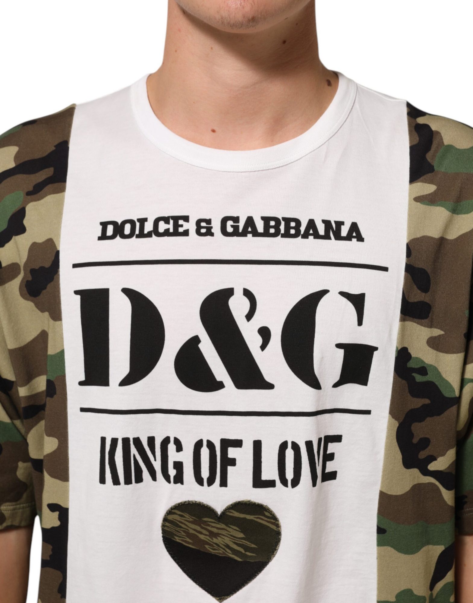 Dolce & Gabbana Weißes Logo Camouflage Rundhalsausschnitt Herren-T-Shirt – Bild 5