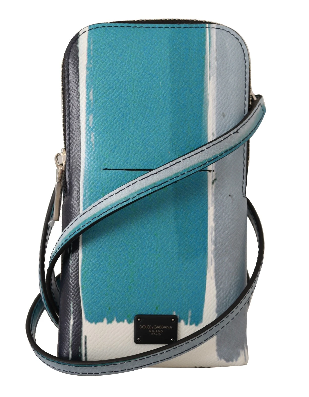 Dolce & Gabbana Blauer Leder-Crossbody-Halsriemen mit Kartenfach und Handyfach