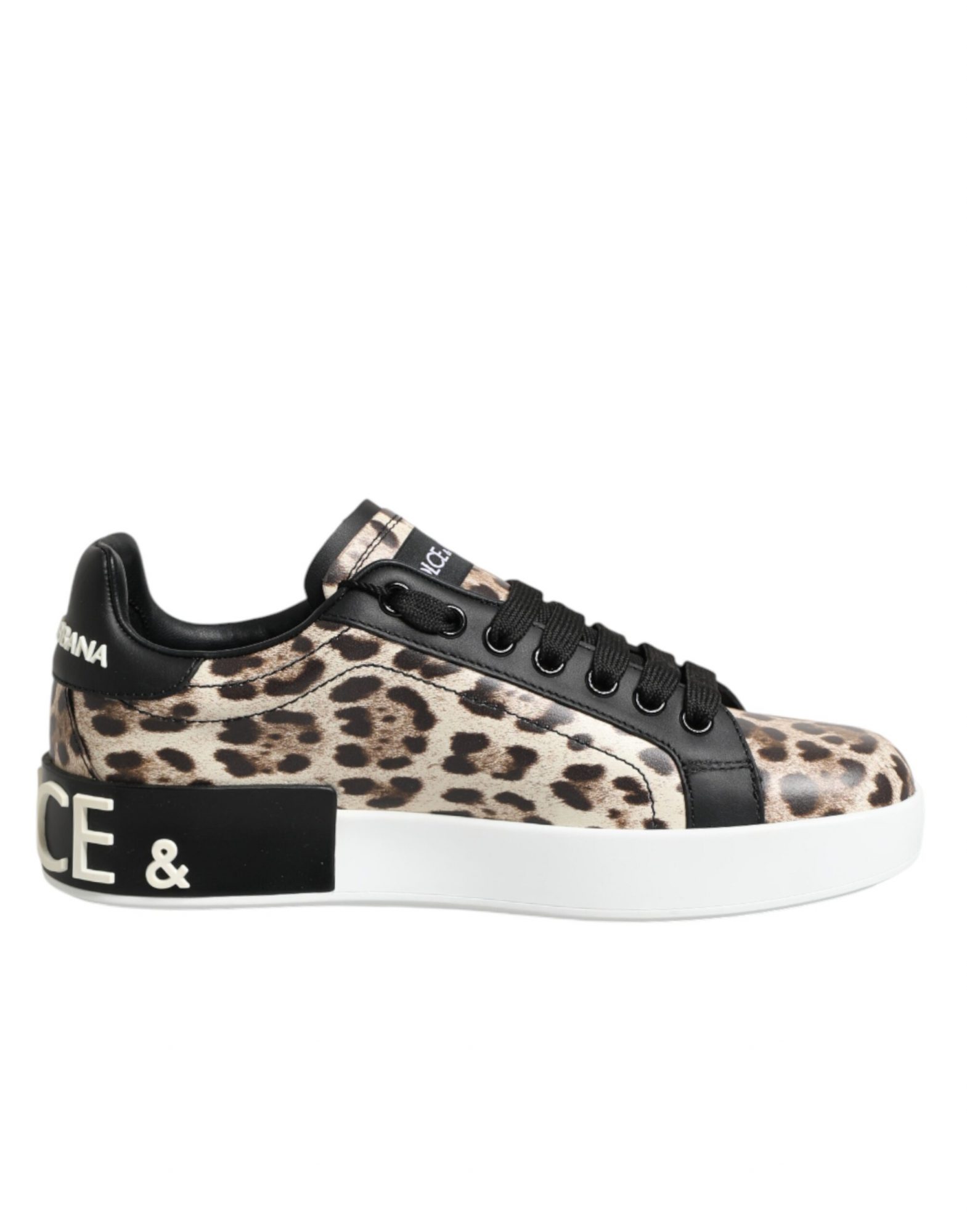 Dolce & Gabbana Braune Leder-Sneakers mit Leopardenmuster
