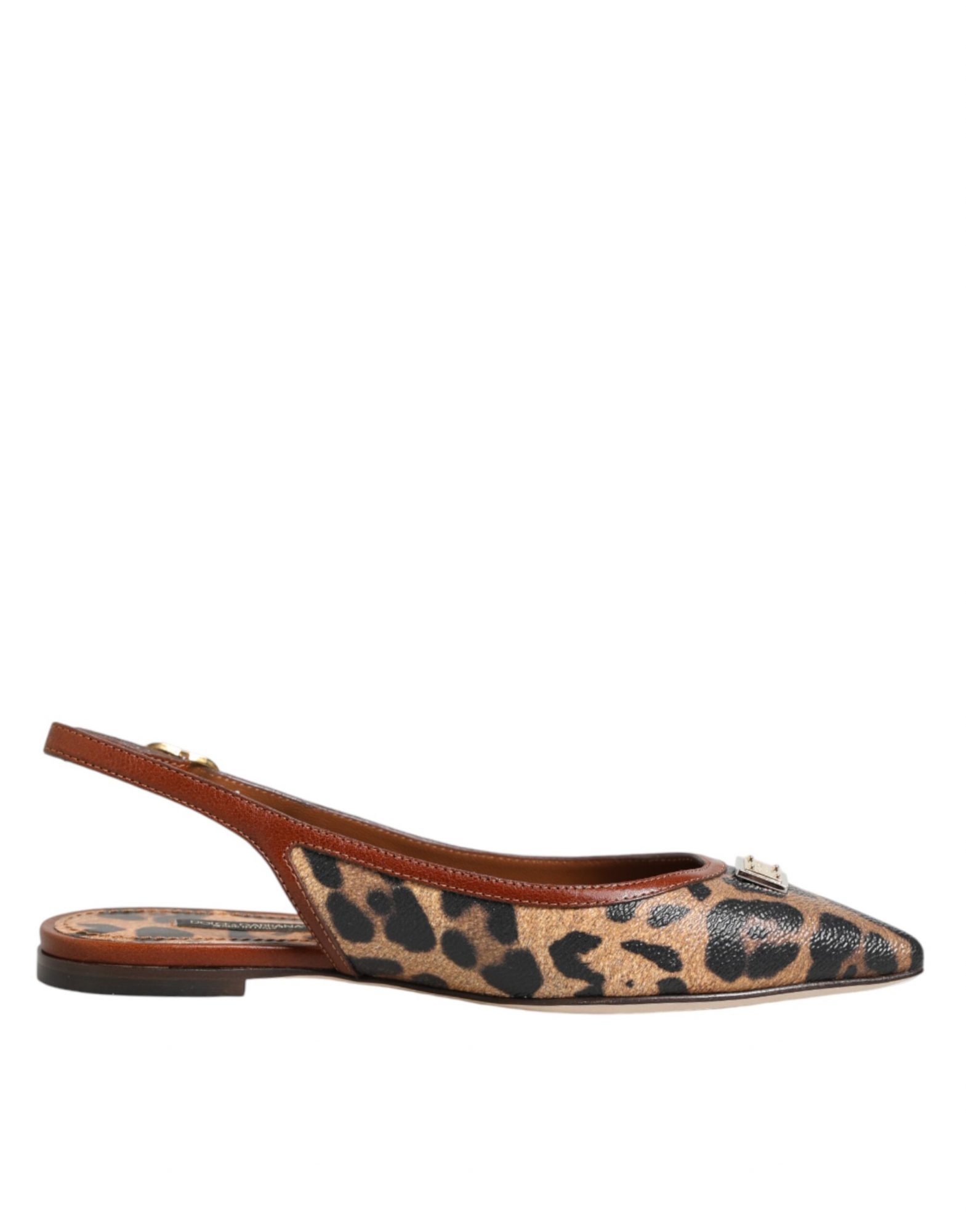 Dolce & Gabbana Braune Slingback-Ballerinas mit Leopardenmuster