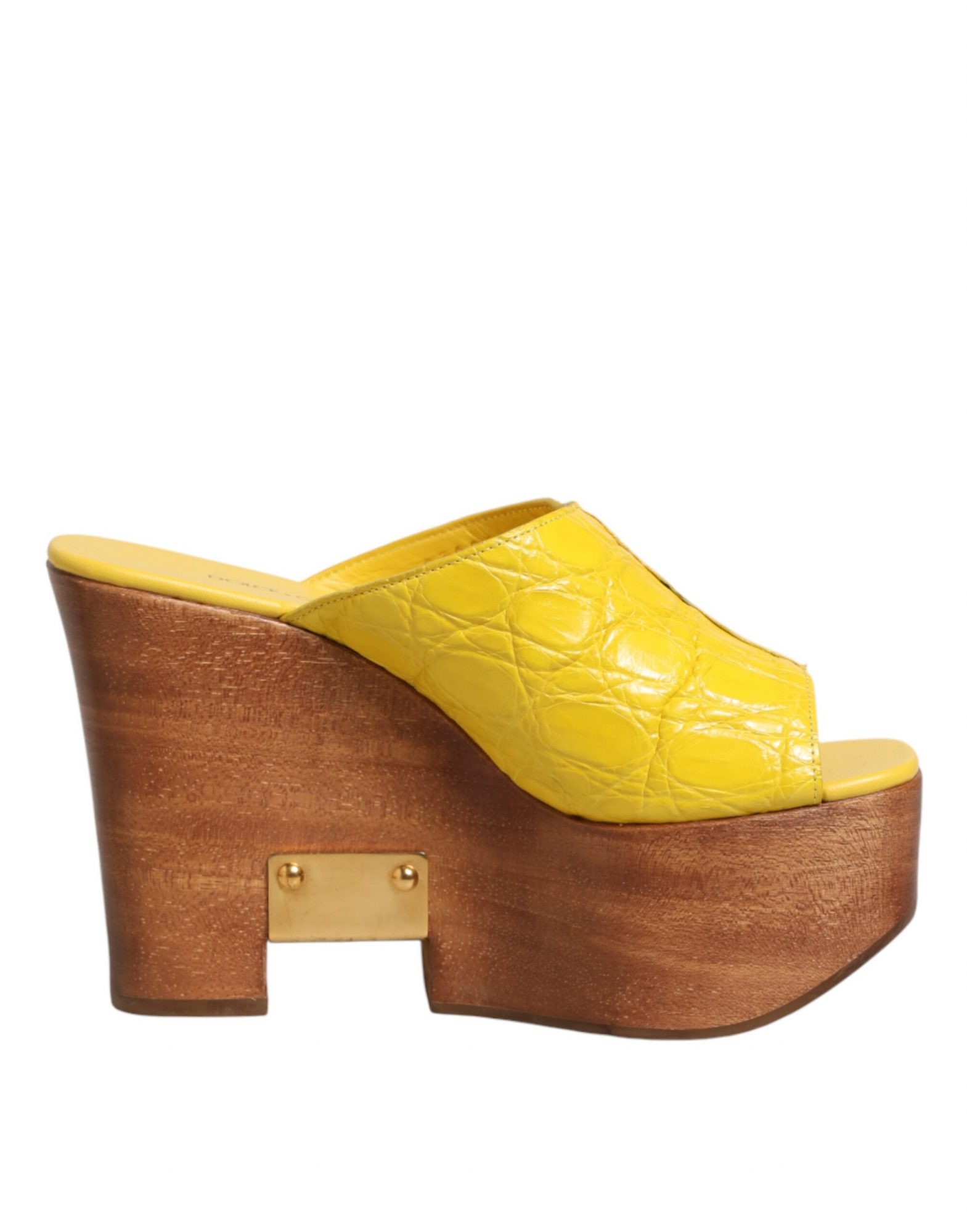 Dolce & Gabbana Gelbe Leder-Holz-Mule-Keil-Slides