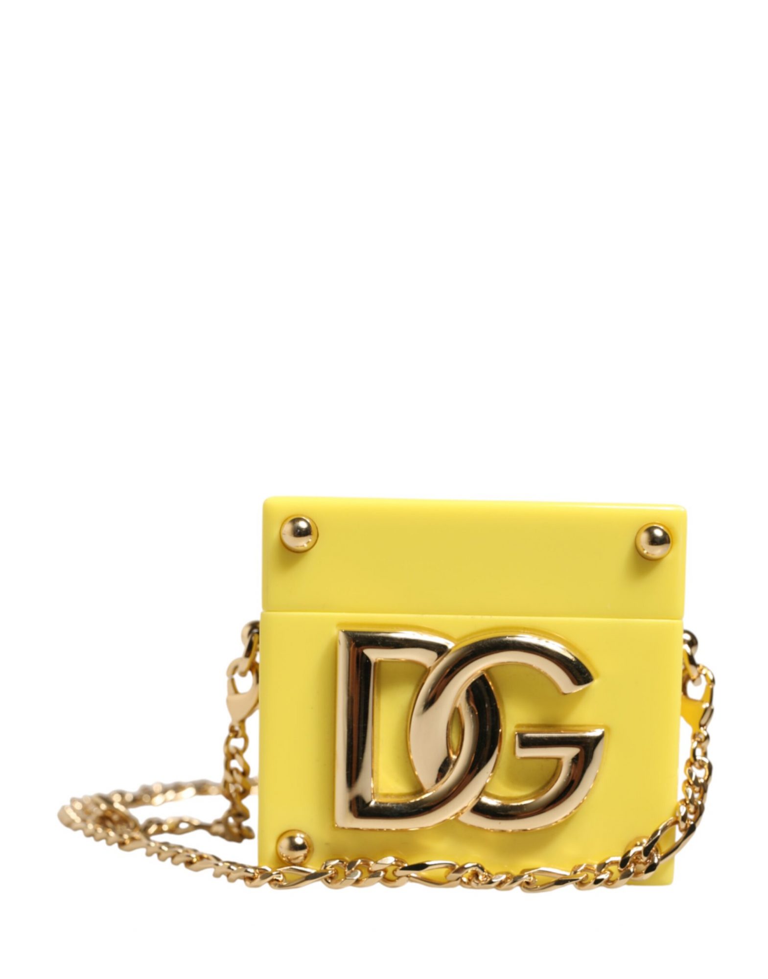 Dolce & Gabbana Gelbe AirPods-Hülle mit DG-Logo-Plakette und Goldkette