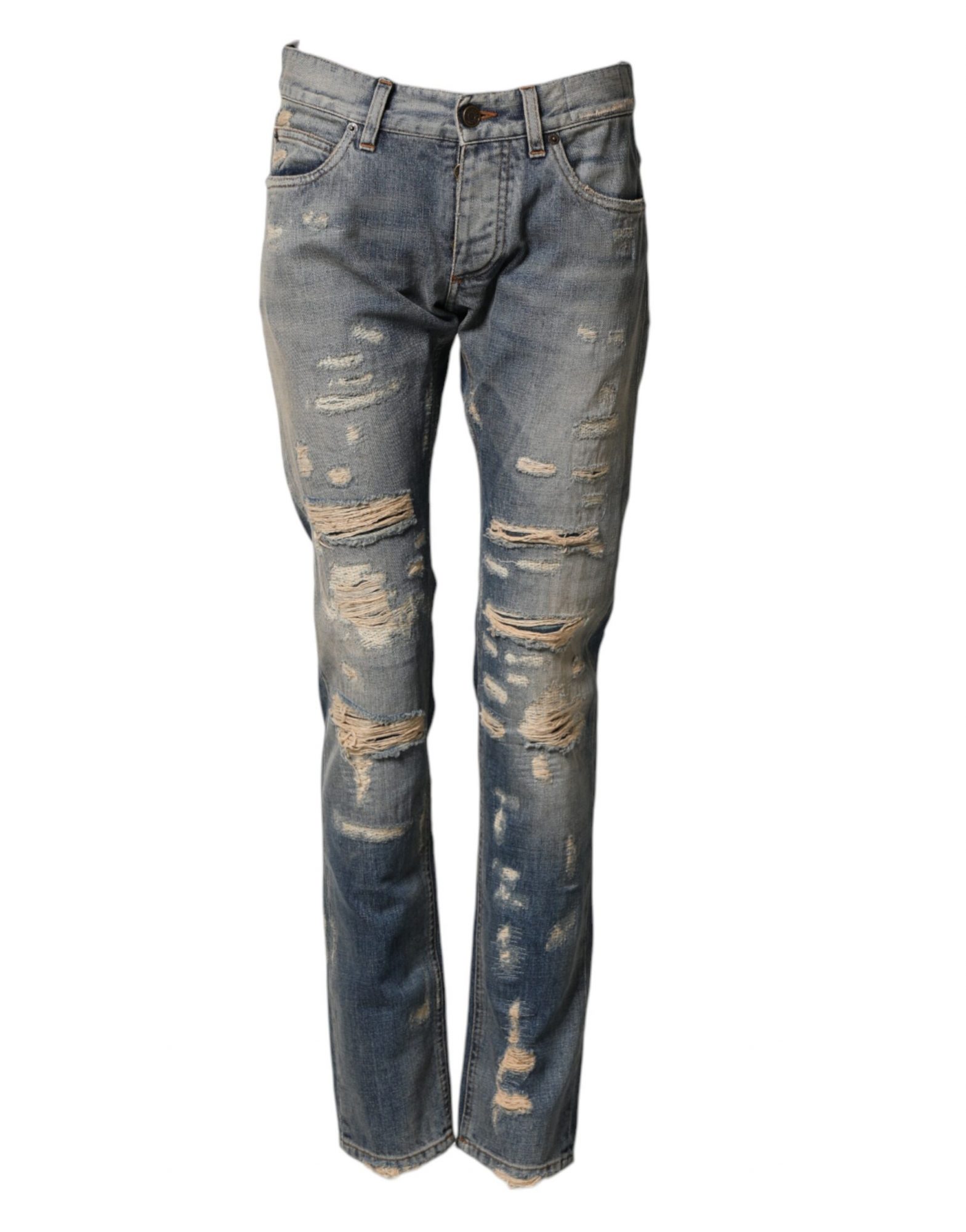 Dolce & Gabbana Blaue Destroyed-Look Skinny Jeans für Herren