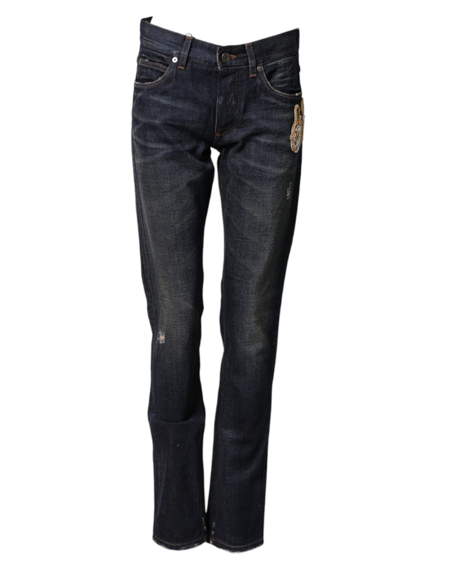 Dolce & Gabbana Dunkelblaue Skinny-Jeans mit goldener Uhr für Herren